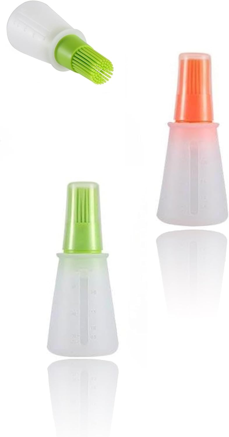 BBQ Pastry Basting Brushes, Heat-Resistant Silicone Oil Bottle Brushes for Sauce, Honey, Grill & Cake, for Barbecue, Cooking, Frying - Kitchen Tools Set of 2, Green & Orange image number 6