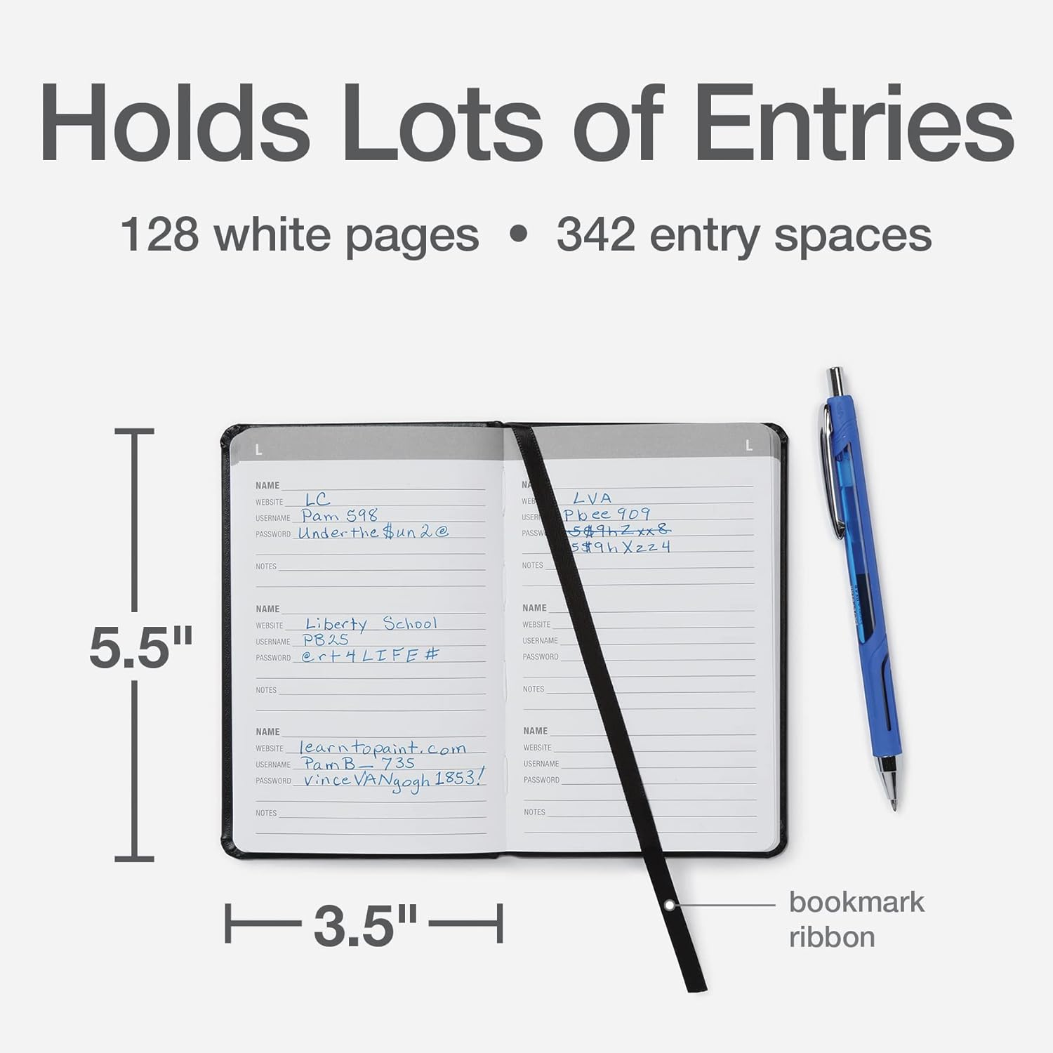 Oxford Password Book, Black Hardcover Journal, Username and Password Organizer, Small 3.5" X 5.5" Size, Internet, Wifi, Software Login Tracker (71010) image number 5