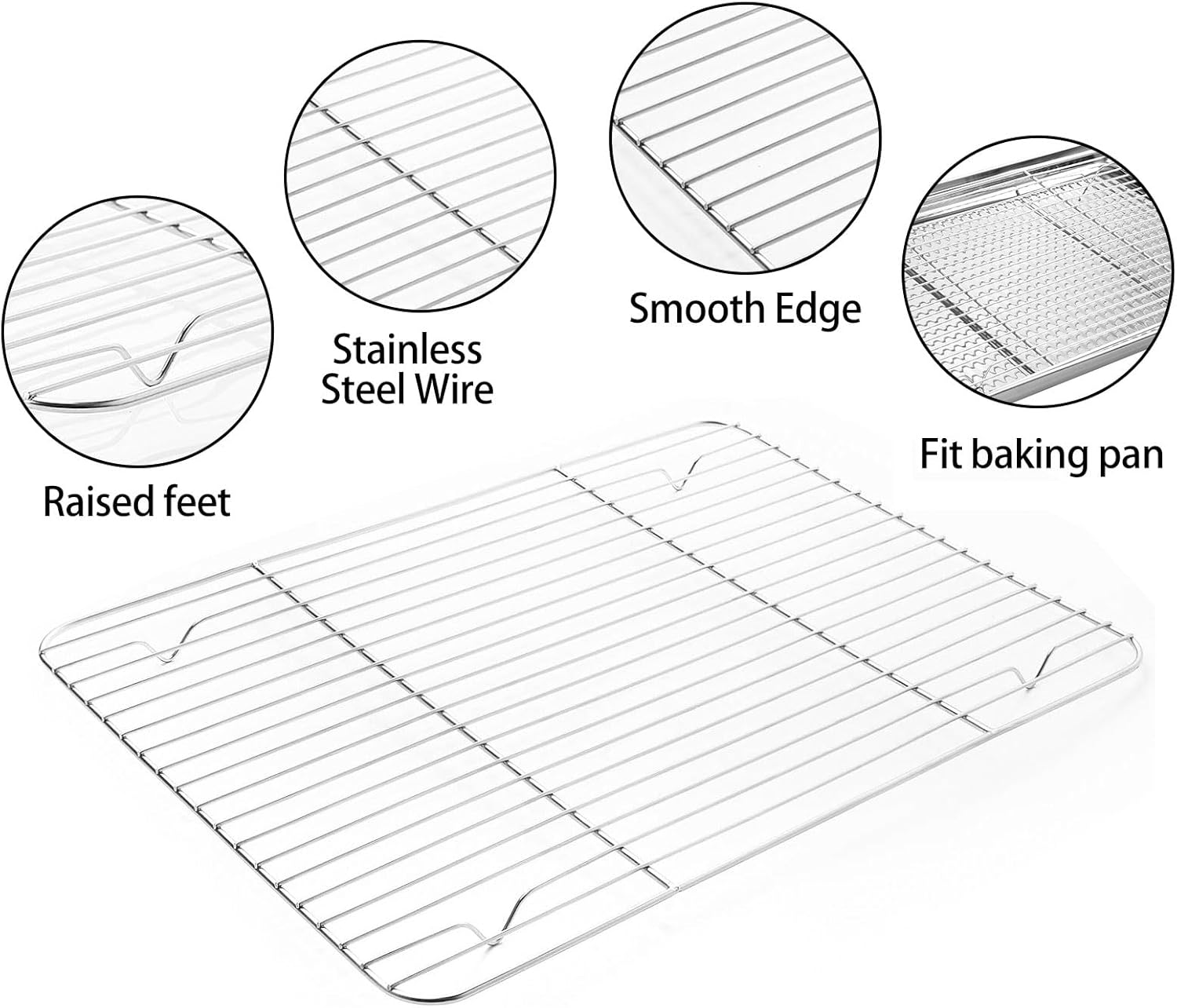 Stainless Steel Baking Sheet Tray Cooling Rack with Silicone Baking Mat Set, Cookie Pan, Set of 6 (2 Sheets + 2 Racks + 2 Mats), Non Toxic, Heavy Duty & Easy Clean