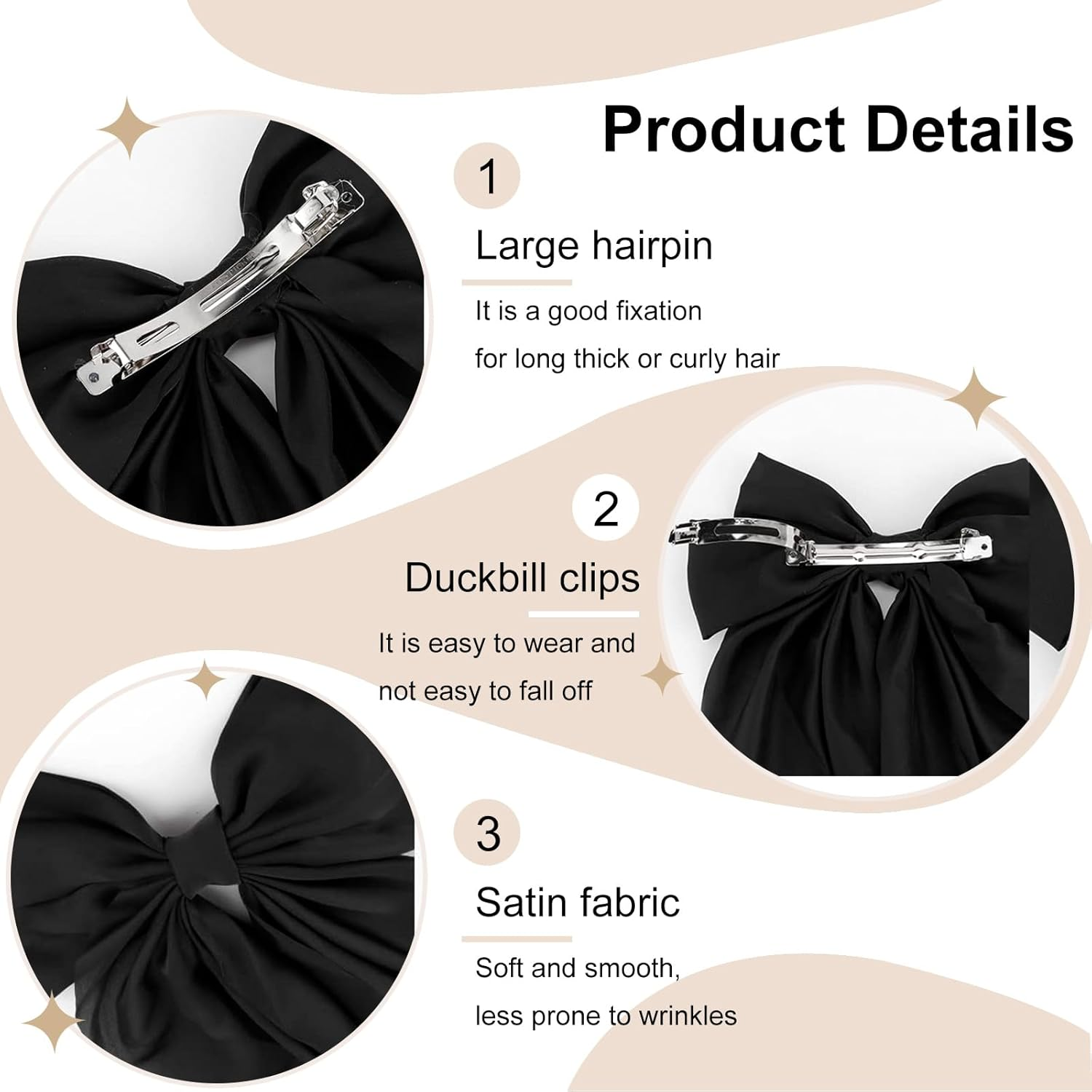 Aikeis Silky Satin Hair Bows Large Hair Bows for Women Oversized Hair Bows Long Tail Hair Bow (Black/White)