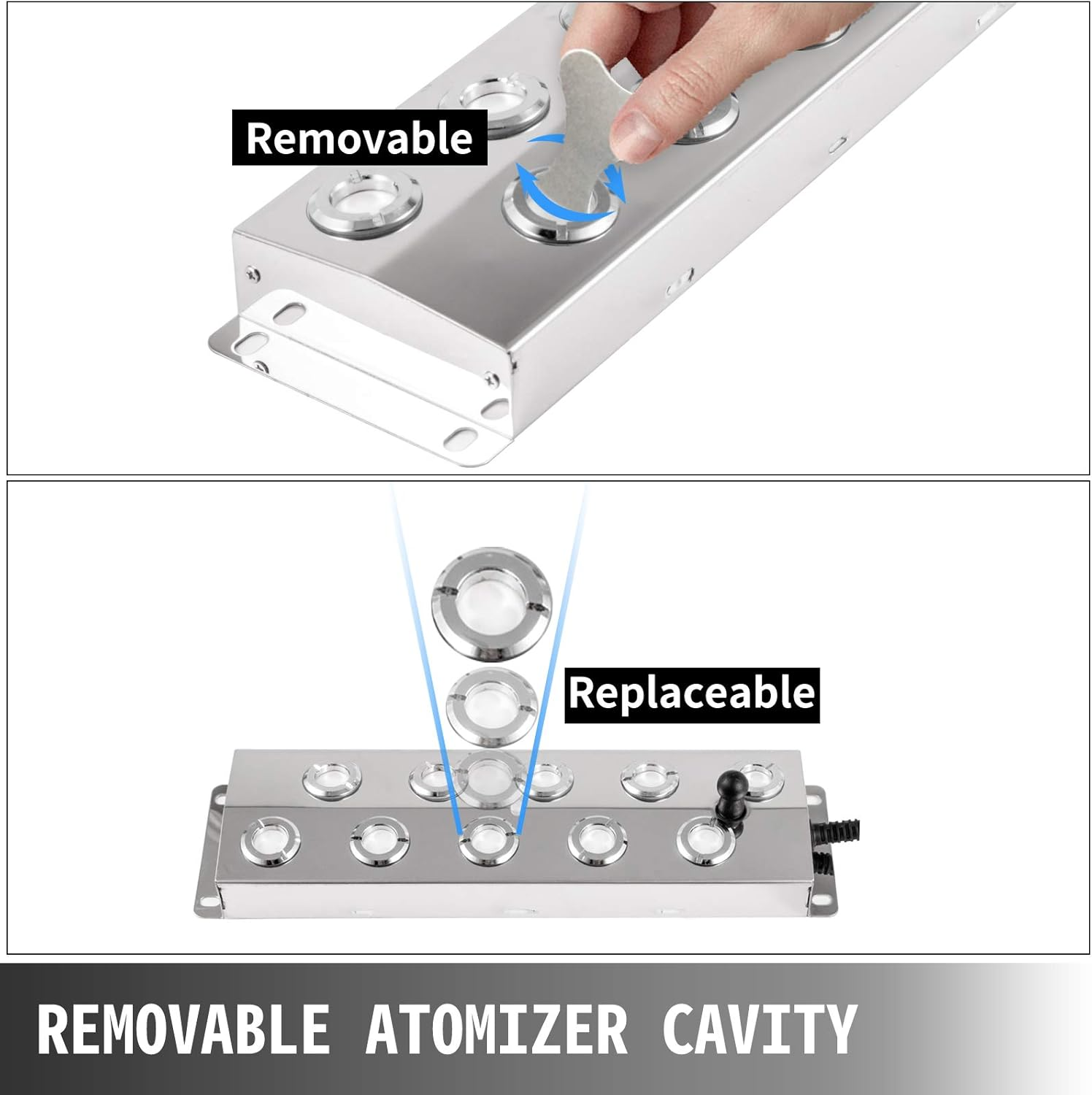 VEVOR Mist Maker 10 Head Ultrasonic Mist Fogger with Waterproof Power Supply Ultrasonic Fogger Humidifier Stainless Steel Pond Mister Fogger 5Kg/H Ultrasonic Mist Humidifier for Gardening Pond image number 5