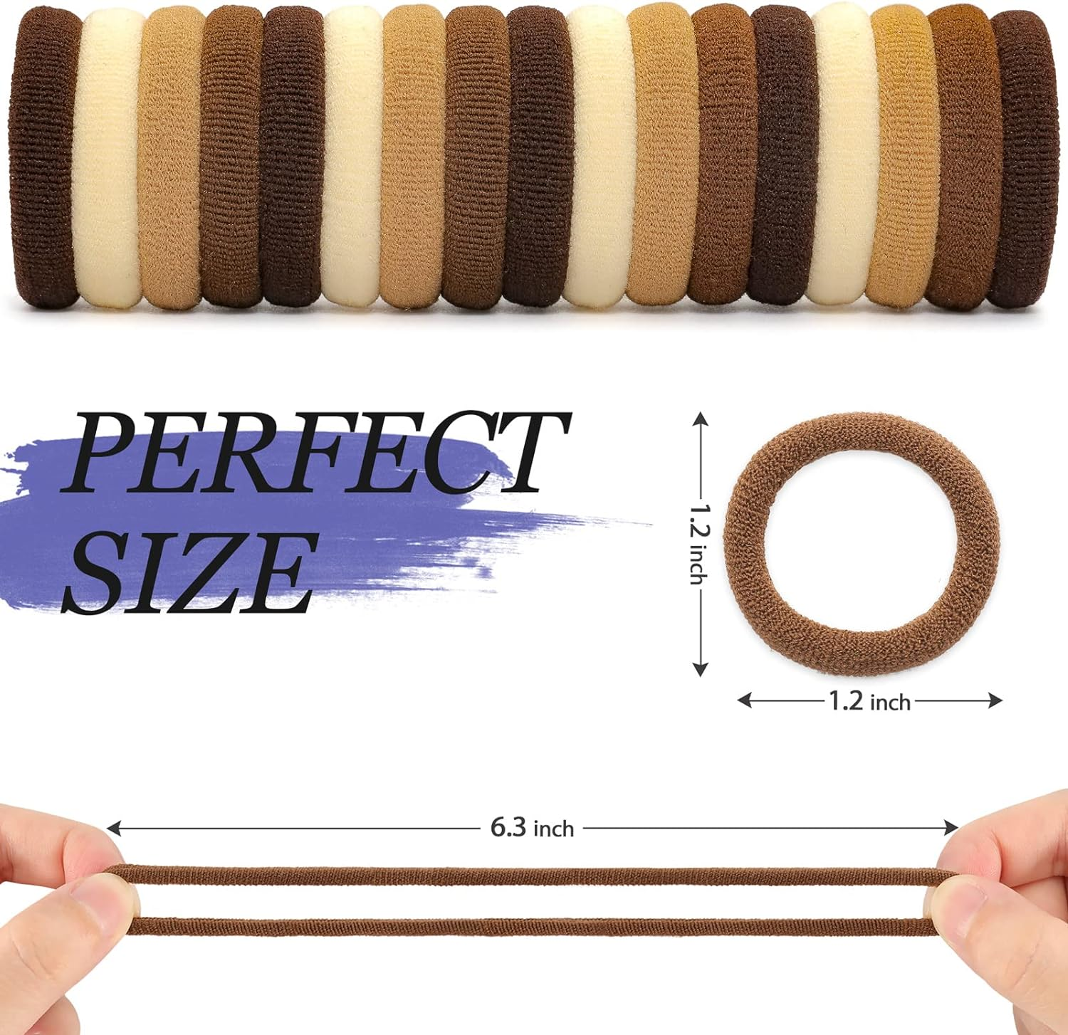 JIRIS Brown Cotton Hair Ties - 100PCS Seamless Thick Elastic Ponytail Holders, No Crease, No Damage for Women, Kids, and Babies