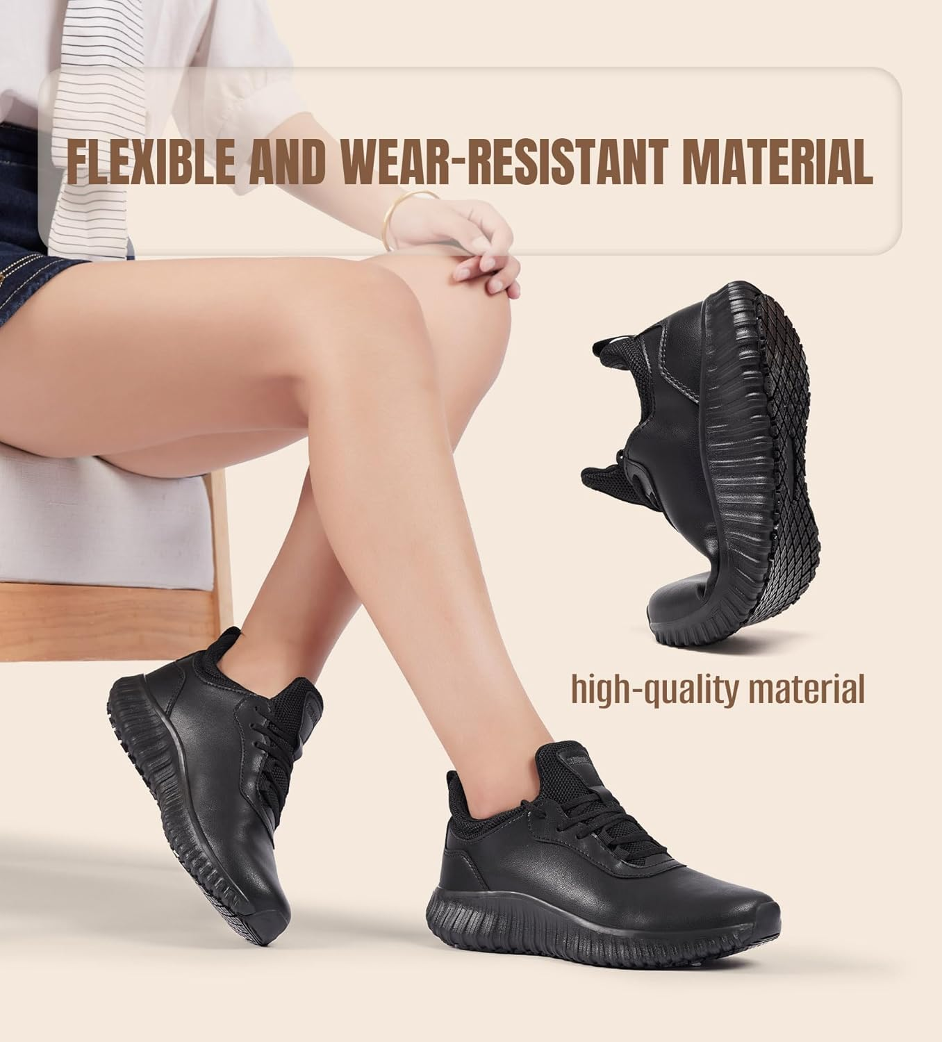 SHULOOK Non Slip Work Shoes for Women Food Service Water Resistant Sneakers Waterproof Kitchen Chef Restaurant Lace up Walking Lightweight Comfortable Nursing Working Footwear image number 5