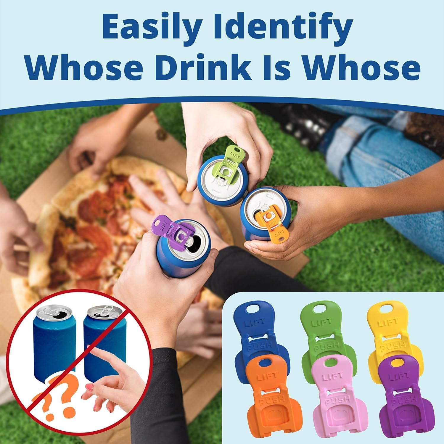 Beverage Barricade Soda Protector 6 Pack for Active Families. Improve Your Picnic or BBQ Experience: Shield Your Cans from Bugs & Dirt Easily ID Whose Drink Is Whose & Eliminate Painful Top Popping. image number 3
