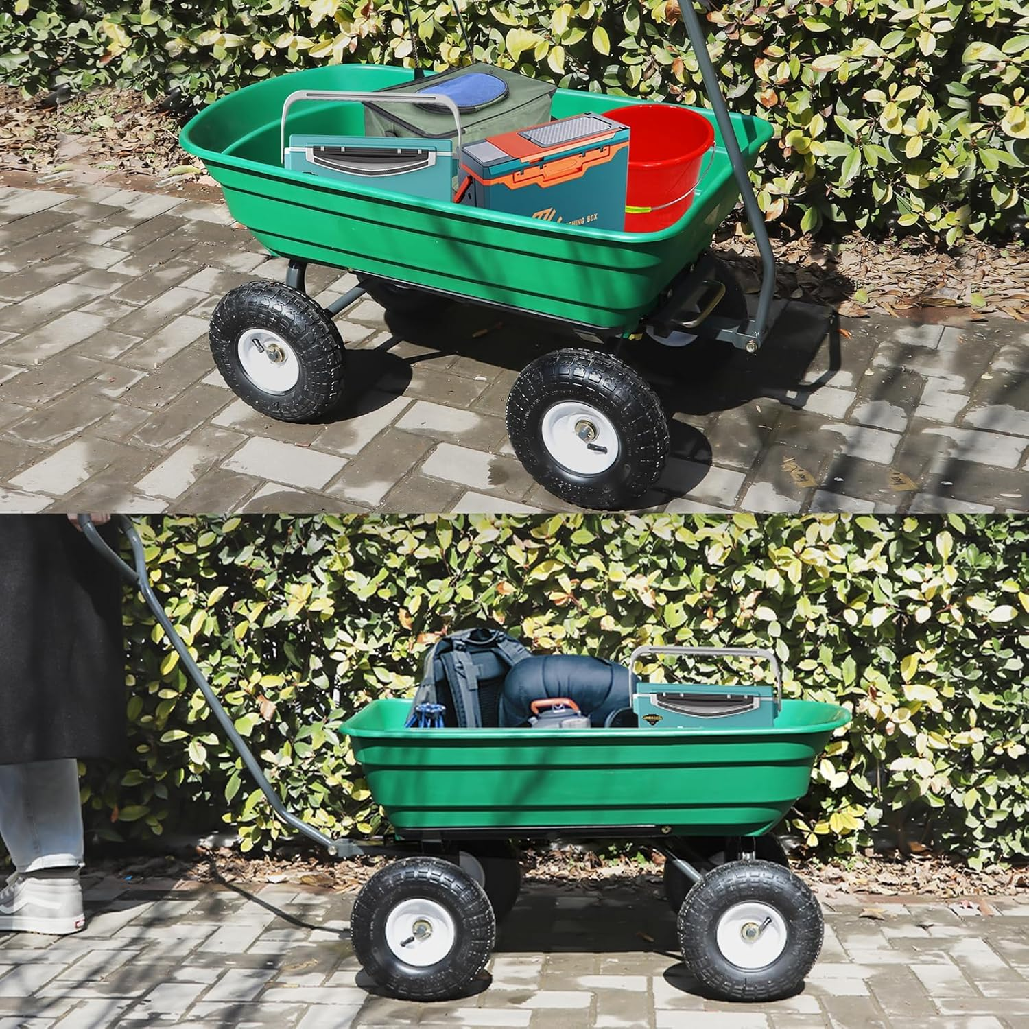 Garden Dump Cart,Camping Beach Wagon with 180&deg; Rotating Handle and 10" Pneumatic Tires,Practical Heavy Duty Yard Carts and Wagons,Quick Release Utility Wheel Barrow Trolley image number 1