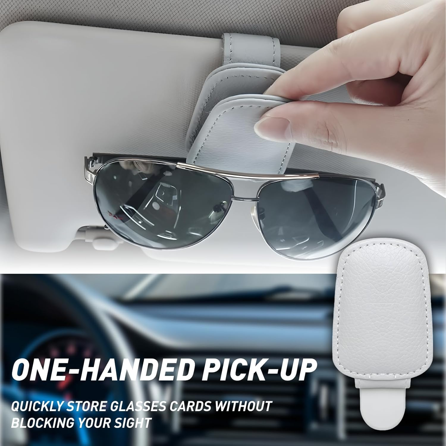 2 Pcs Genuine Leather Sunglass Holder for Car Sun Visor, Stylish Glasses Clip for Cars and Suvs, Car Accessories for Easy Storage and Protection of Sunglasses Grey image number 1