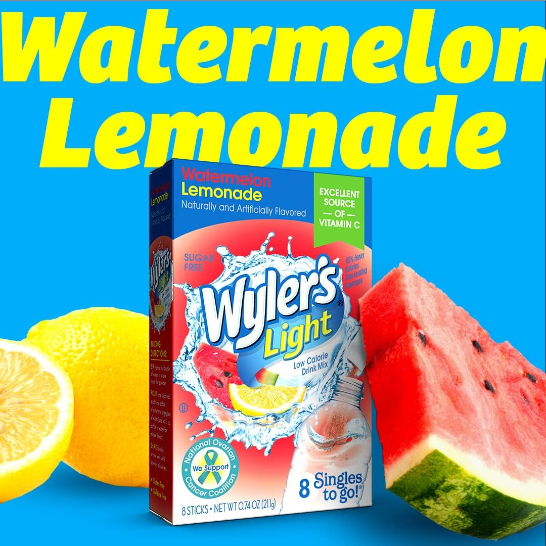 Wyler'S Light Singles to Go Powder Packets, Water Drink Mix, Watermelon Lemonade, 96 Servings, 8 Count X Pack of 12 image number 3