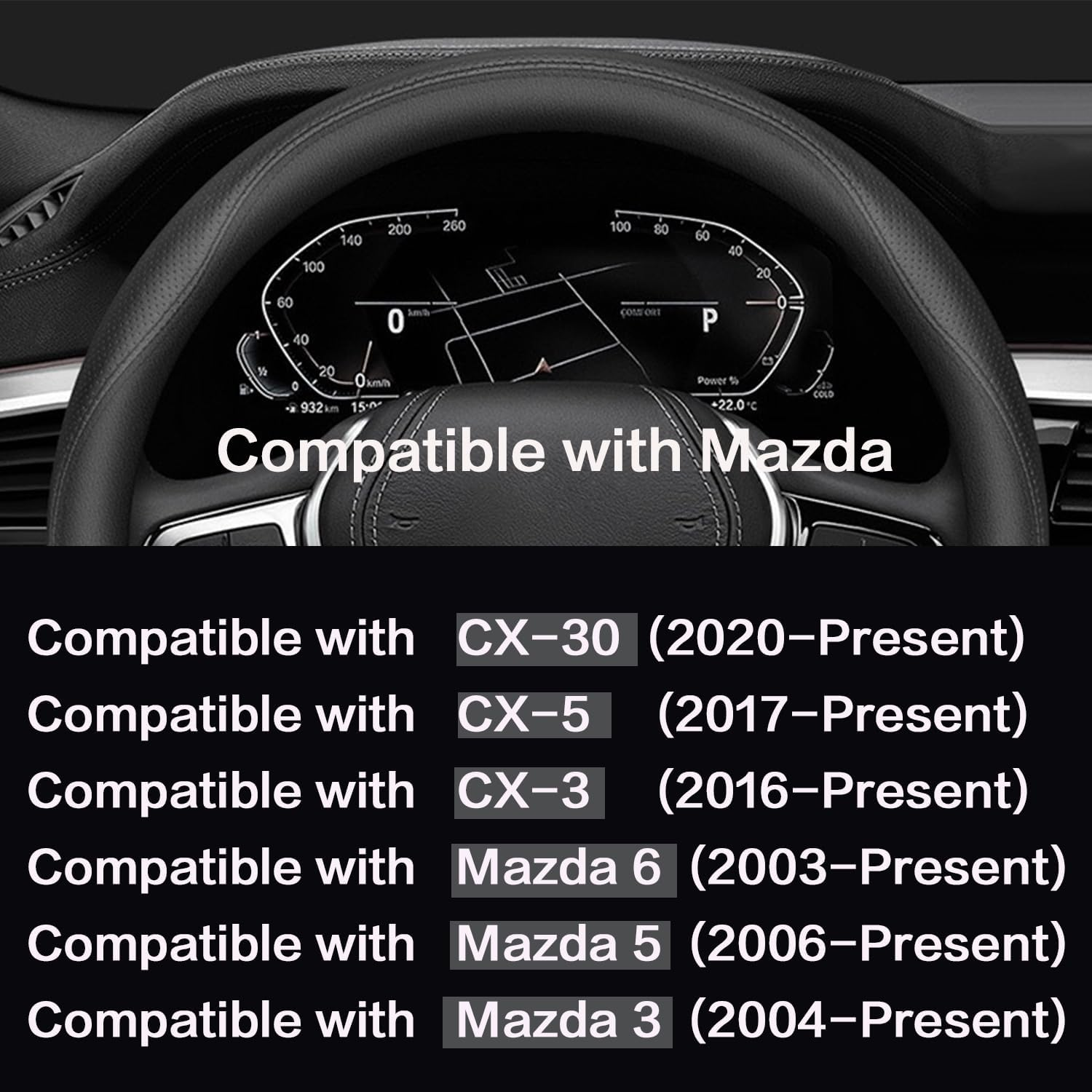 Car Steering Wheel Cover Compatible with Mazda CX-30, CX-5, CX-3, 6, 5, 3, 14.5-15 Inches Accessories, Ultra-Thin Design Premium Nappa Leather (Black-A) - Pink-B image number 2