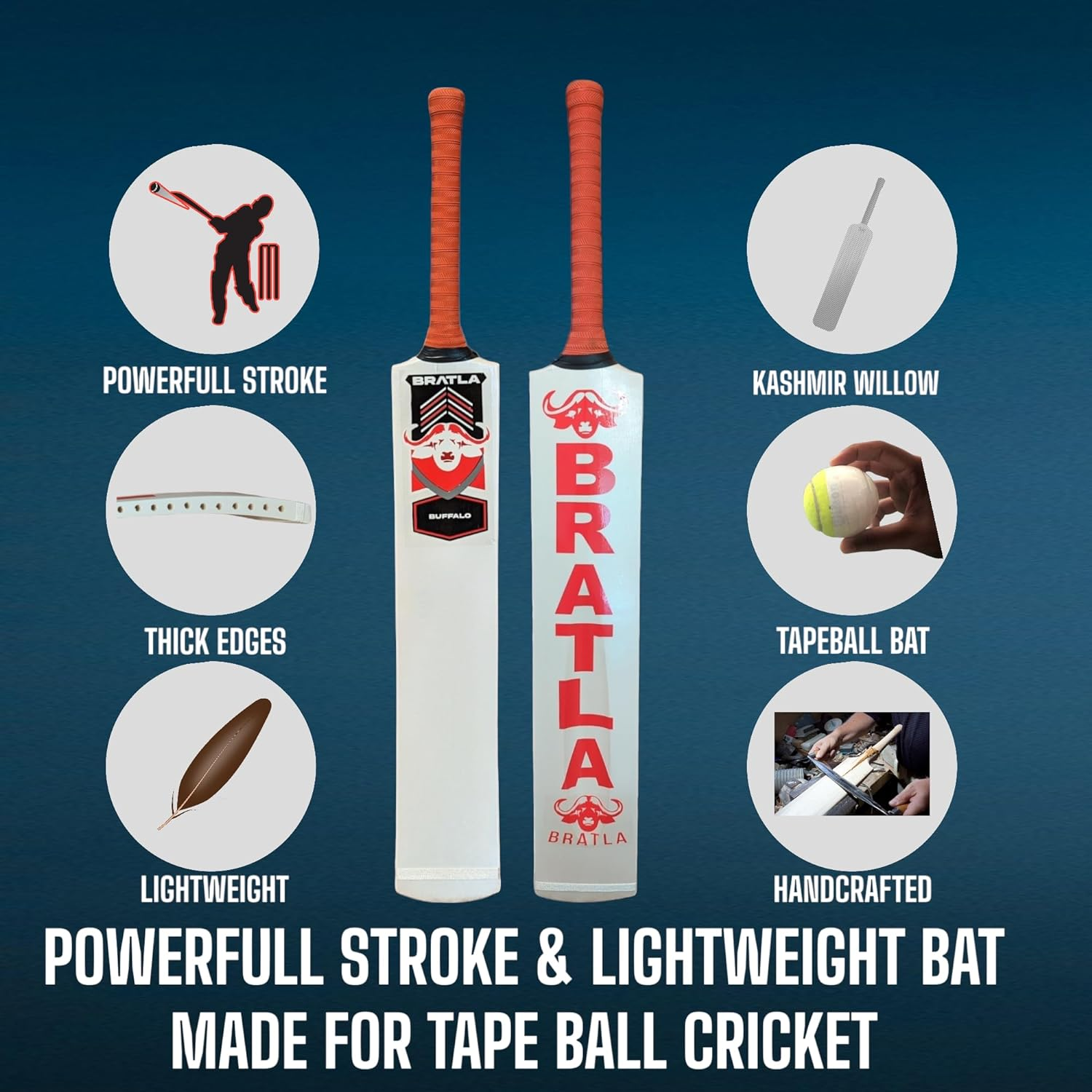 Cricket Bat for Tape Tennis Soft Ball - Lightweight Curved Profile | Powerful Strokes for Enhanced Performance | Adult Size, Lightweight Design image number 1