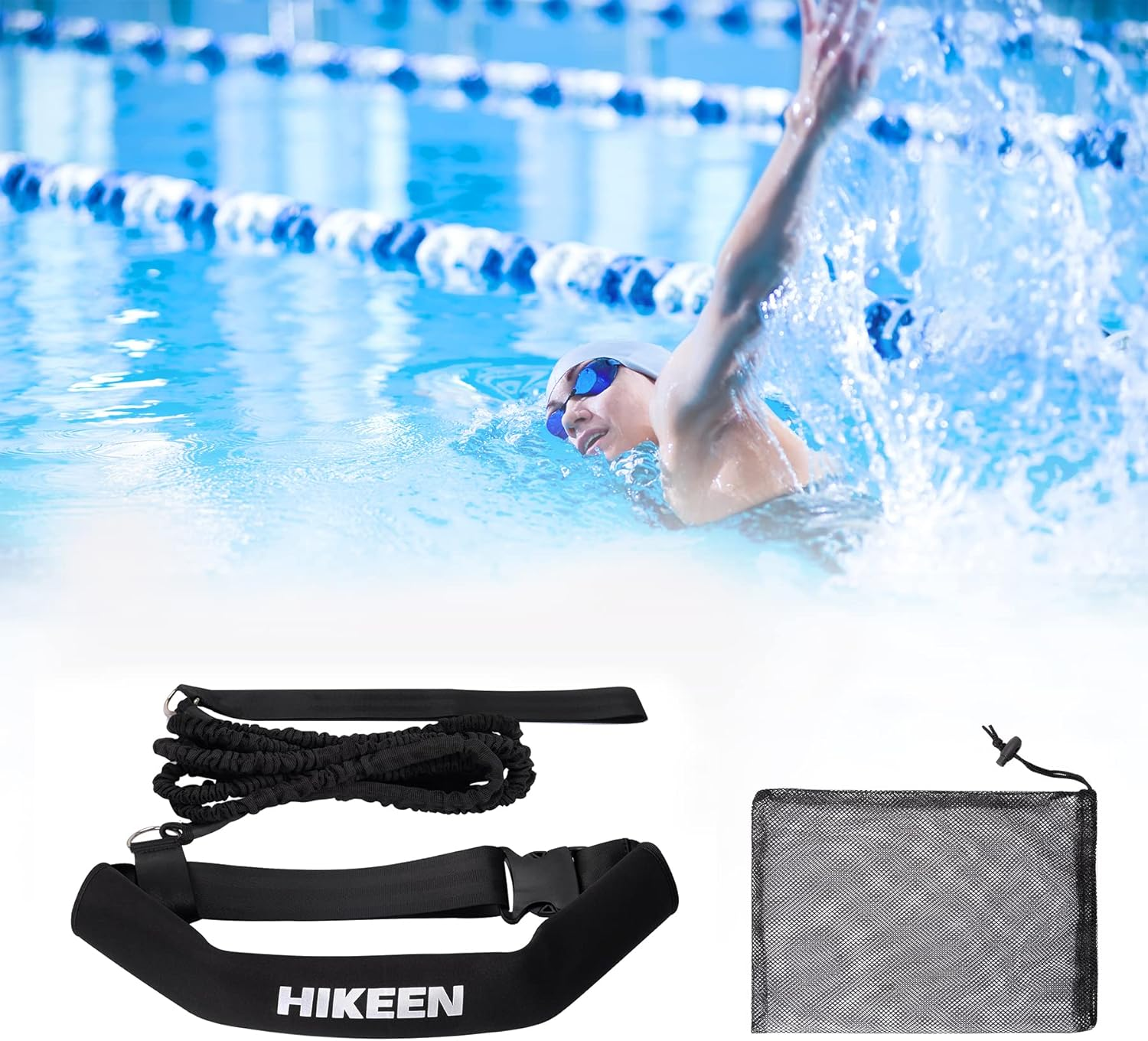 Hikeen Swimming Training Belt, Swimming Tether Swim in Place Harness Stationary Swimming Aquatic Resistance Belt image number 5