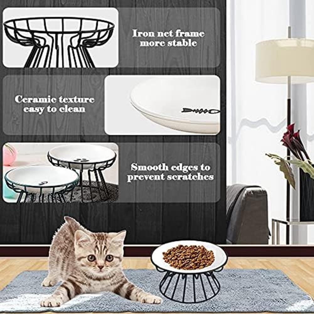 VENEKA Cat-Bowls, Elevated Cat-Bowl, Raised Ceramic Cat-Dish with Metal Stand,Pet Water or Food Feeding Station,Dishwasher Safe Easy to Use 16 X 16 X 10Cm image number 4