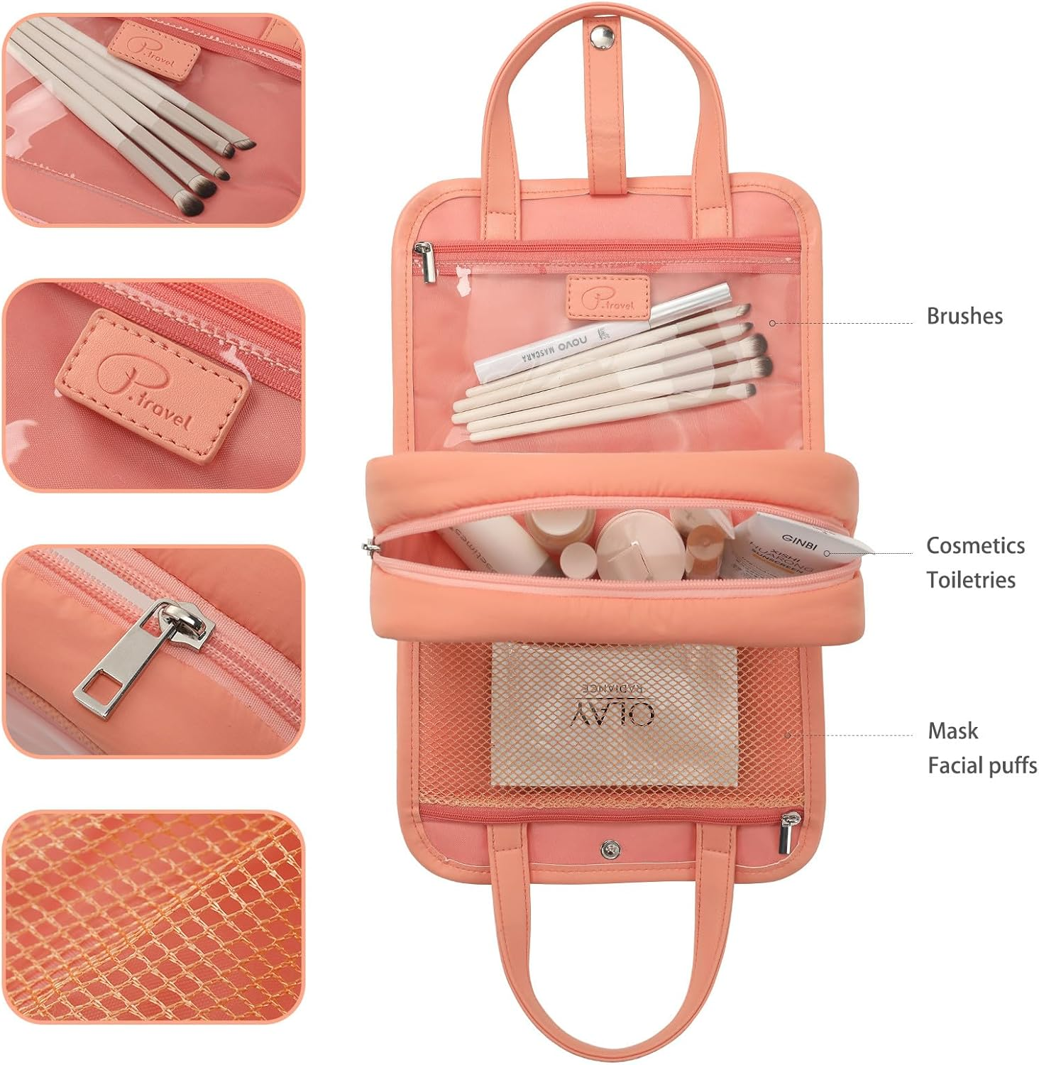 Vanfn Cosmetic Bags, Travel Makeup Bag Toiletry Bag for Girls, Cosmetic Bag, Waterproof Zipper Pouches for Airline Travel, Toiletries, Bathroom & Organizing P.Travel Series