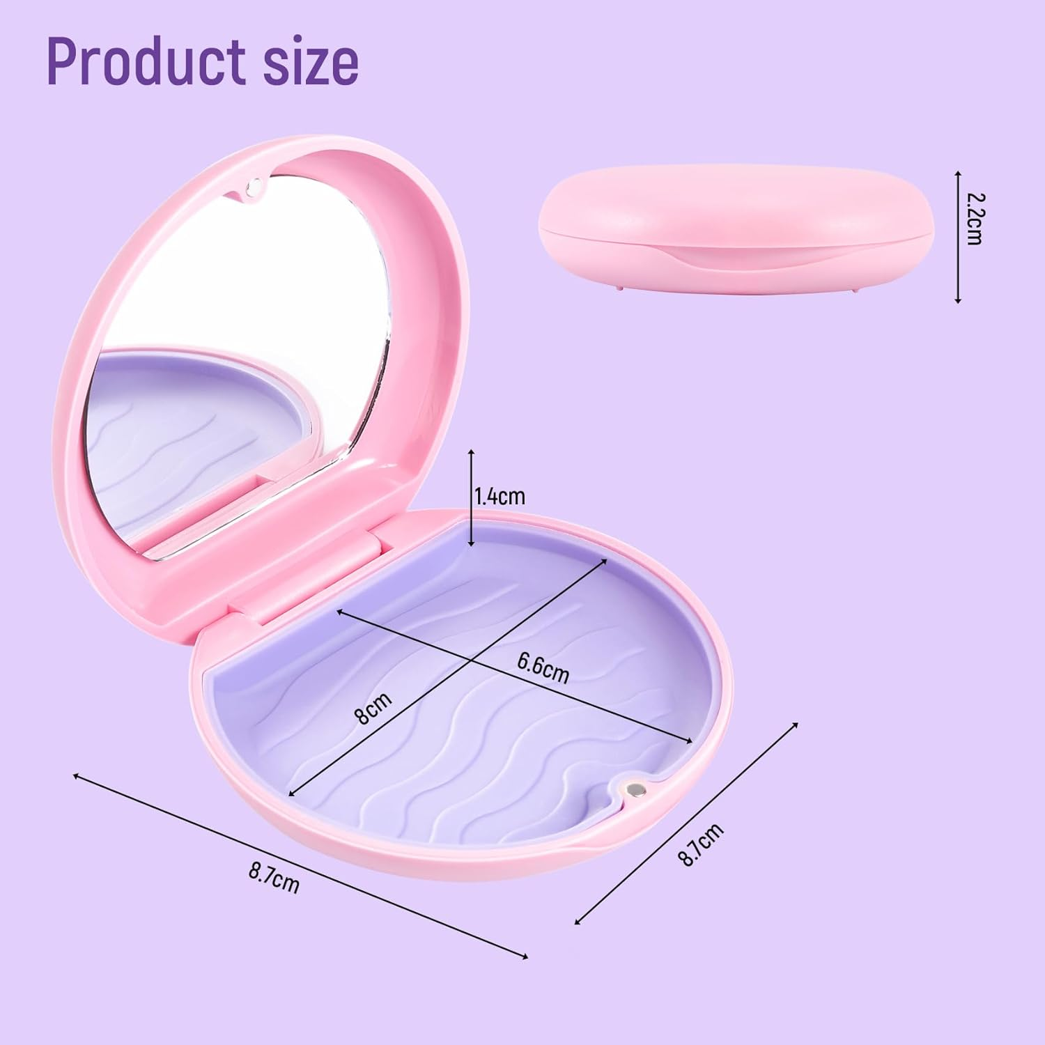 Annhua Retainer Case with Mirror - Slim Magnetic Mouthguard Case with Silicone Textured Liner for Braces and Aligners, Travel Dental Box - Pink - Blue image number 5