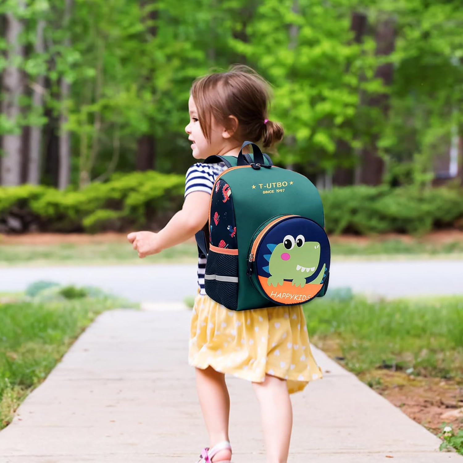 Litinliv Kids Children Dinosaur Backpack with Chest Strap, Toddler Backpack for Nursery, Kindergarten School Bag, Outdoor Rucksack, Kindergarten Nursery Backpack for 2-7 Years Boys Girls, Green, One image number 3