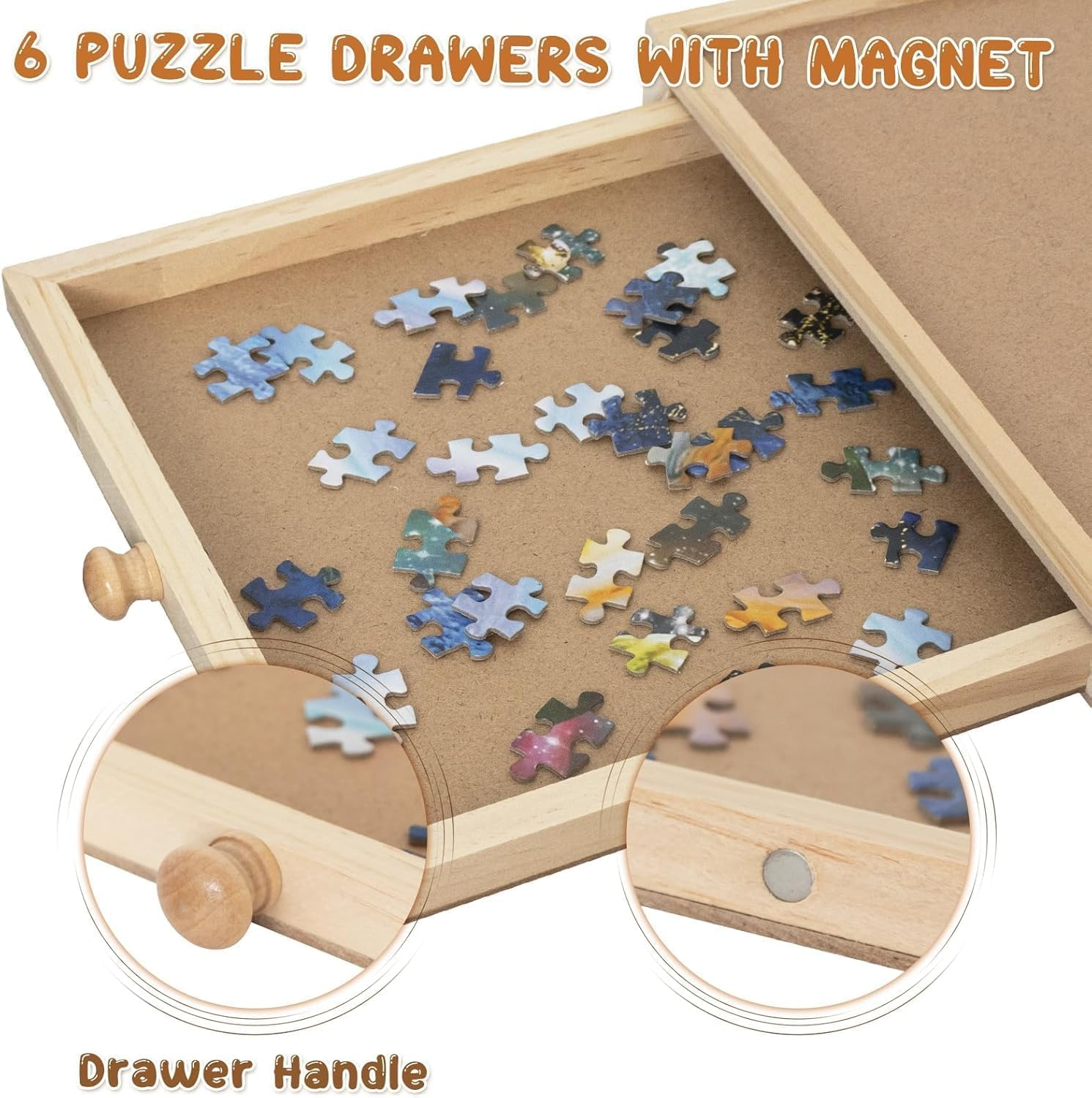 1500 Piece Rotating Puzzle Board with Drawers-Portable Wooden Jigsaw Table for Adults-Large Sorting and Storage Gifts (Natural Wooden) image number 2