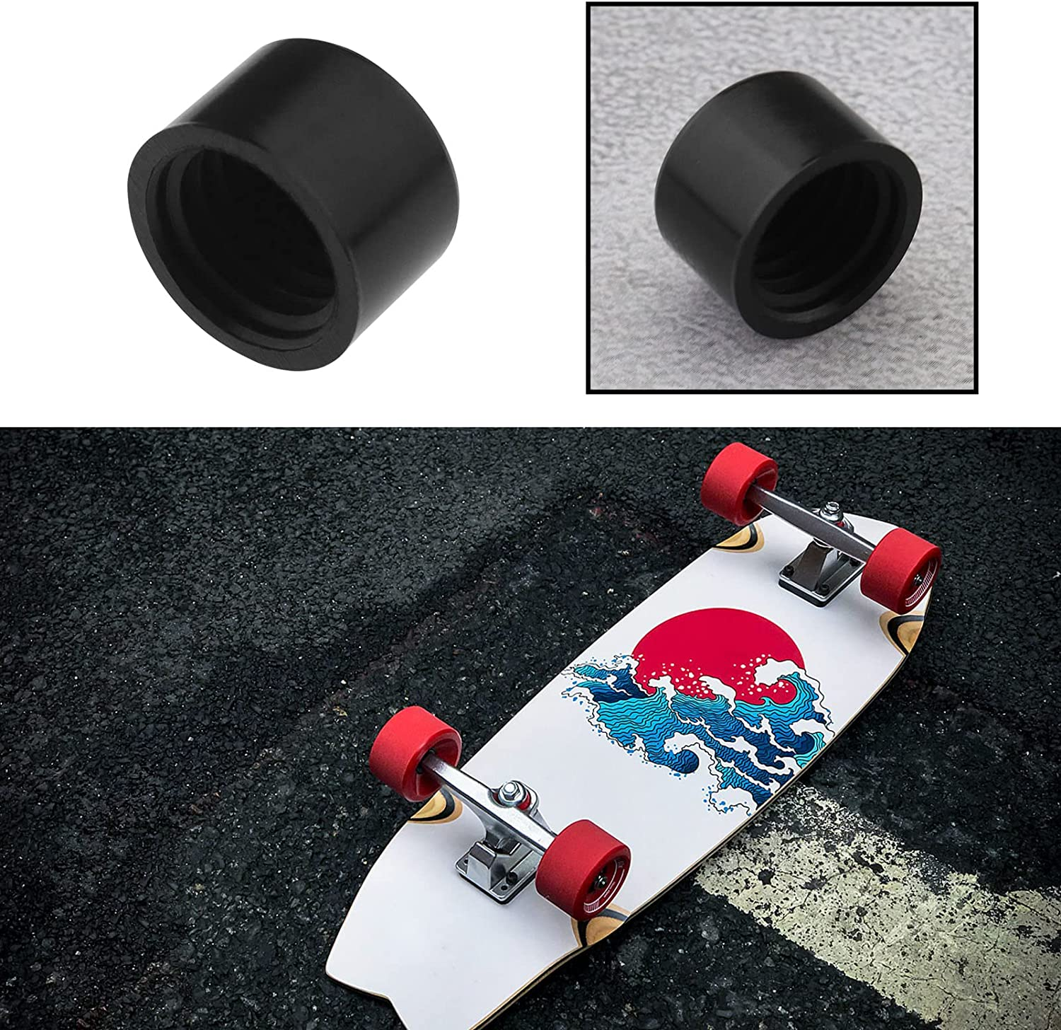 Emsea 2 Sets Universal Skateboard/Skate Truck Rebuild Kit Includes Top/Bottom Bushing Washers Pivot Cups Kingpin Nuts Axle Nuts Speed Rings image number 2