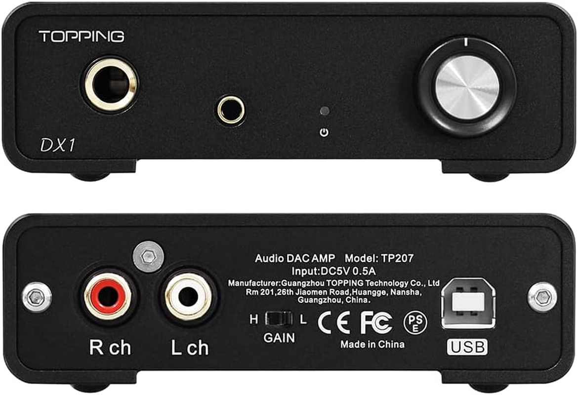 Topping DX1 Hifi DAC Headphone Amplifier Combo, 280Mw X2 Home Audio Stereo HPA Amplifiers, USB to Rca/3.5Mm/6.35Mm Amp with Twostage GAIN AK4493S XU208 32Bit/384Khz DSD256 for IEM (Silver)