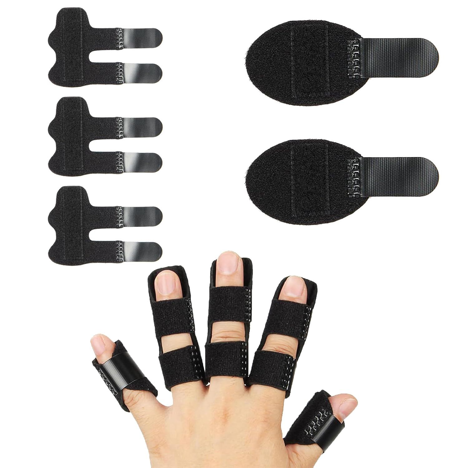 5PCS Finger Splint Set - Adjustable Mallet Finger Splint with Aluminum Strip for Broken Finger, Arthritis Support, Thumb to Little Finger Relief (Black) image number 4