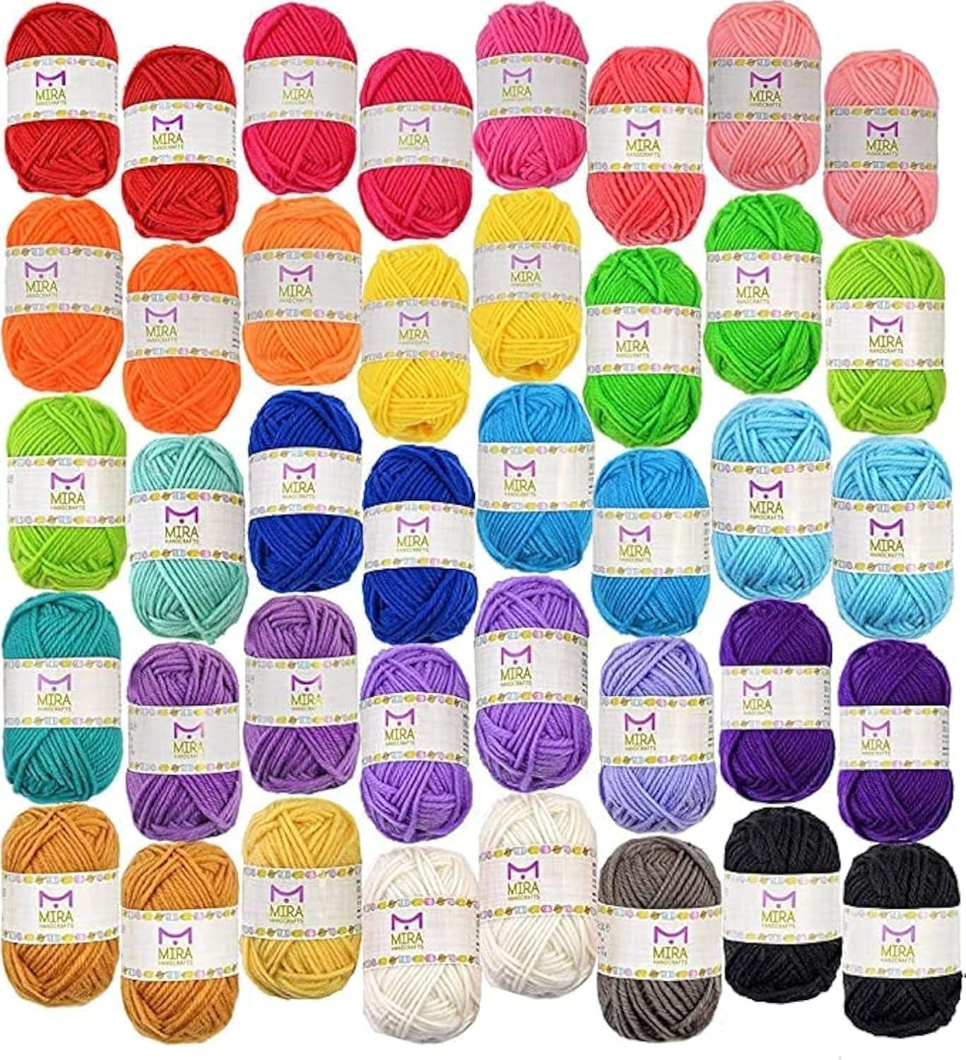 Mira Handcrafts 40 Assorted Colors Acrylic Yarn Skeins with 7 E-Books - Perfect for Any Knitting and Crochet Mini Project image number 3