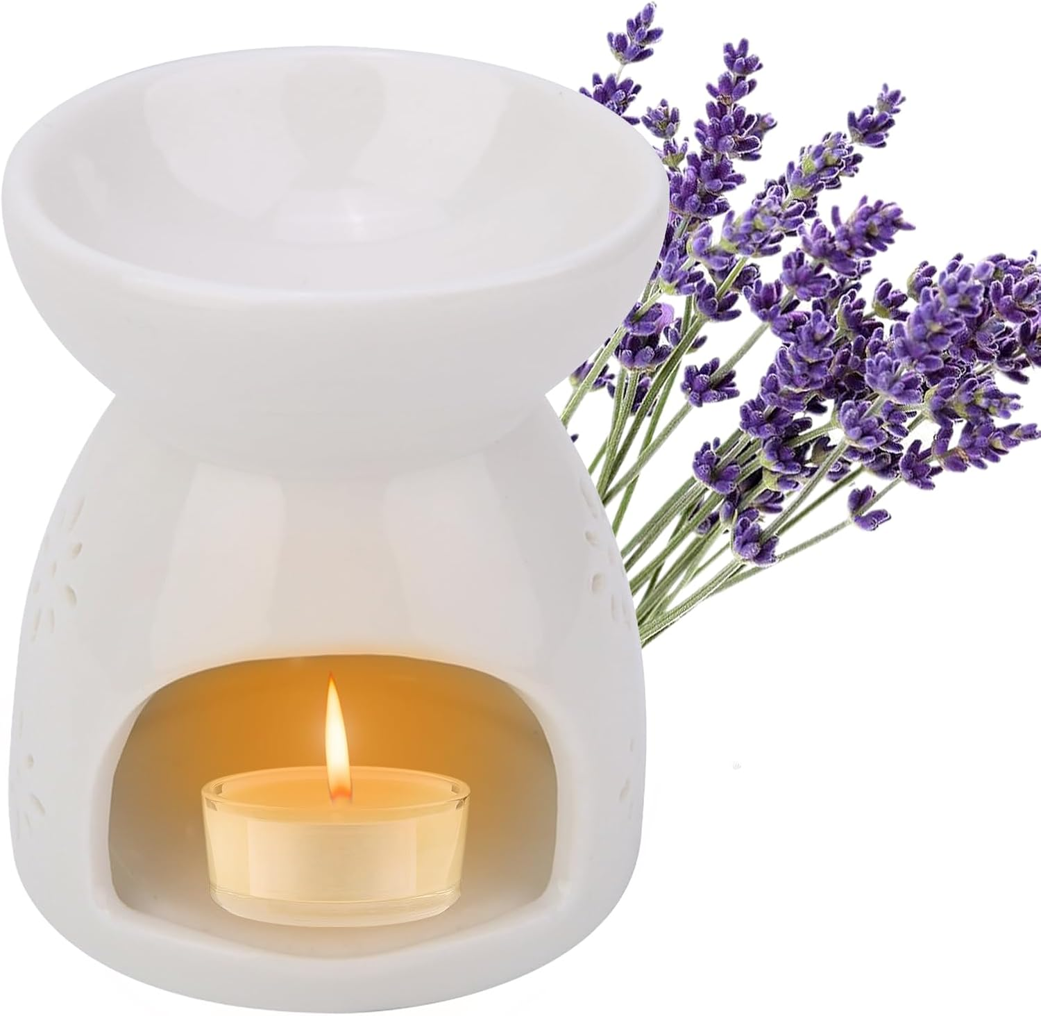 Ceramic Oil Burner, Aroma Lamp, Night Fragrance Lamp, Tea Light, Candle Holder, Oil Burner, Aroma Diffuser, Night Oil Burner, Candle Holder, Aroma Burner for Salon, Bedroom (Flowers) image number 2
