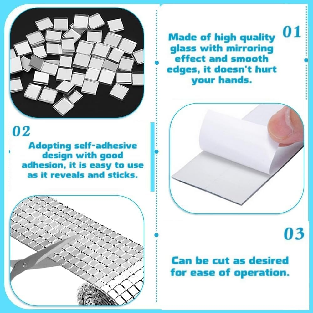 Mosaic Tiles, 3200 Pcs 5 X 5 Mm Self Adhesive Disco Tiles, Square Mirror Mosaic Stickers Decals for Interior Decoration, DIY Crafts, Home Decoration, Card Making, Art Collage and Disco Ball Projects &hellip; - Silvery image number 1