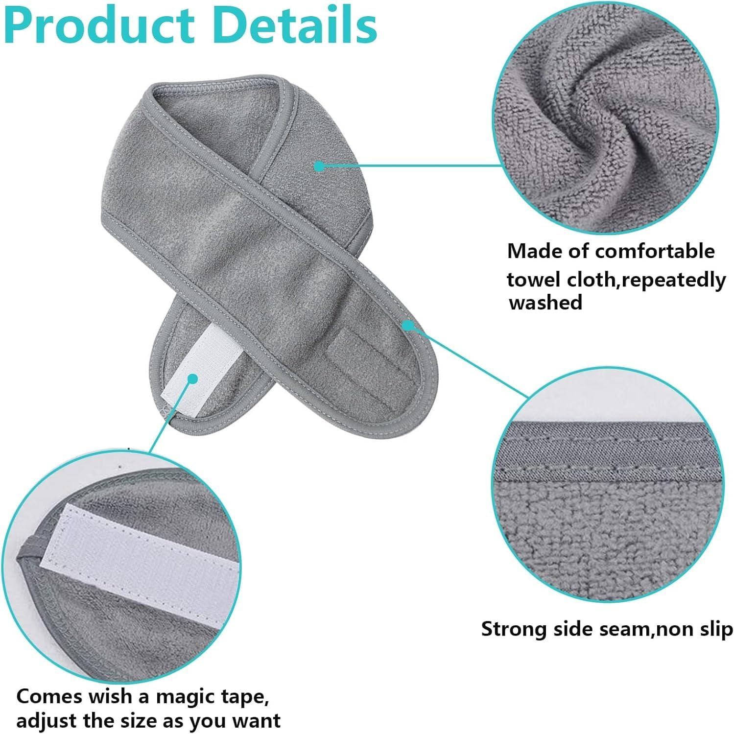 Shuoteng Facial Makeup Hair Wrap with Adjustable Sticker, 3Pcs Washing Face Make-Up SPA Hair Wrap, Spa Facial Headband Adjustable Makeup Hair Band Head Wrap for Face Care and Sports image number 4