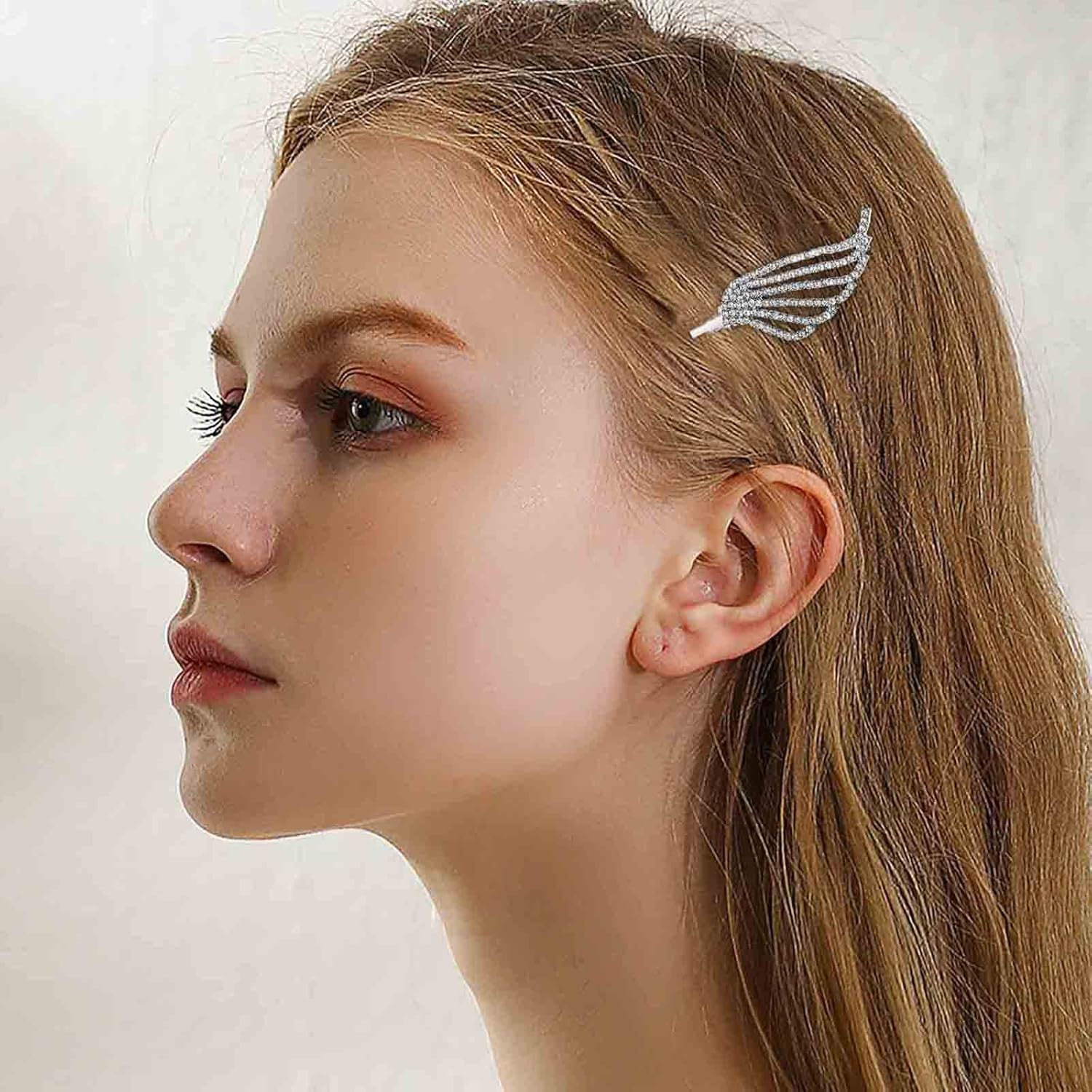 Yheakne Boho Crystal Wings Hair Clip Pin Angel Wings Hair Clip Pins Vintage Silver Rhinestone Hair Clips Decorative Bobby Pin Shiny Wedding Hair Accessories for Women and Girls (Right Side) image number 5
