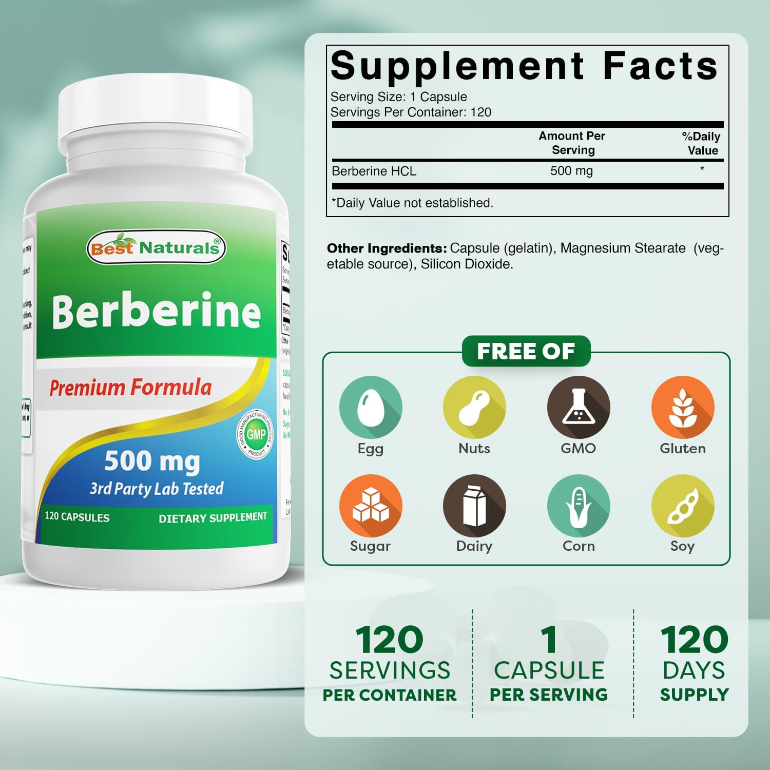 Best Naturals Berberine 500Mg 120 Capsules image number 1