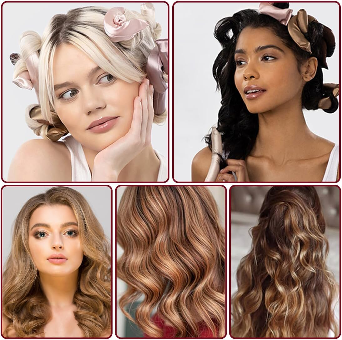 Pack of 3 Heat-Free Curlers, Overnight Curlers with Hooks, Heatless Curls for All Hair Types, Brown Cotton Flexi Rod Hair Rollers image number 1