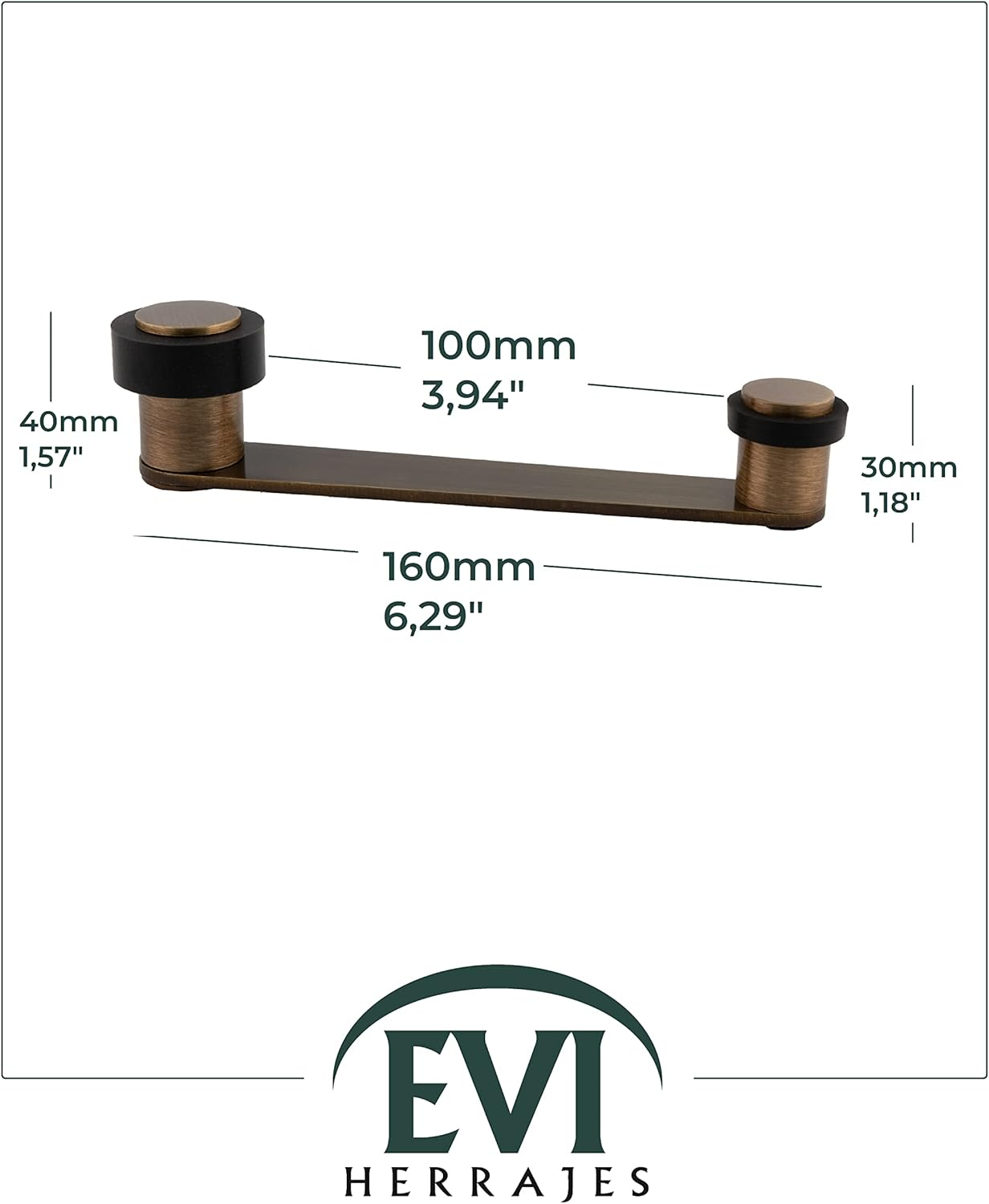 Door Stop with Rotating Holder for Door Thickness up to 100 Mm Brass Includes Screw and Dowel Ref I-253 EVI Fittings (Brass Old Leather - Rubber)