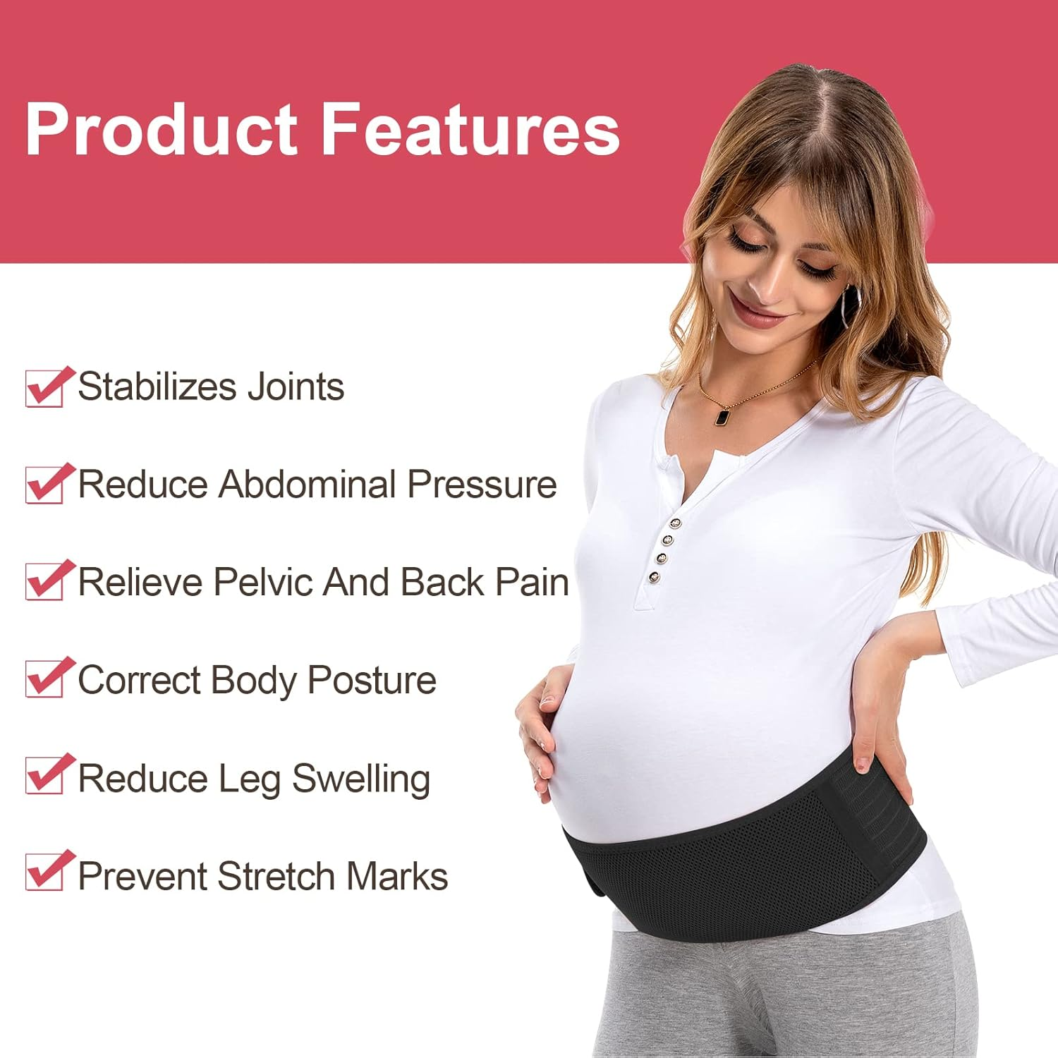 Maternity Belly Band for Pregnancy - Support Belt for Pregnant Women- Soft & Breathable Tummy Wraps for Abdomen, Pelvic, Waist, Back Pain Relief- Adjustable Abdominal Binder for All Stages of Brace image number 3