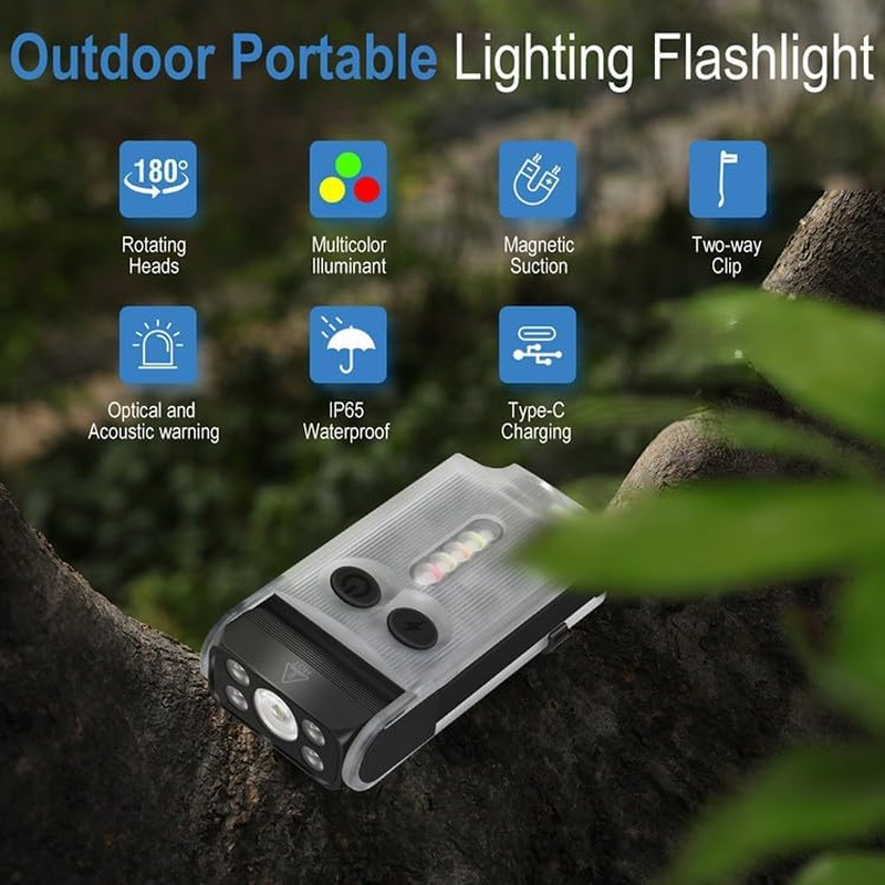 Vortex V30 EDC Flashlight Red UV Green Warm White Light Emergency Signals Fluorescent Powerful 900 Lumen Rechargeable Pocket LED Keychain Flashlight Magnetic End 180&deg; Twistable Head 2-Direction Clip