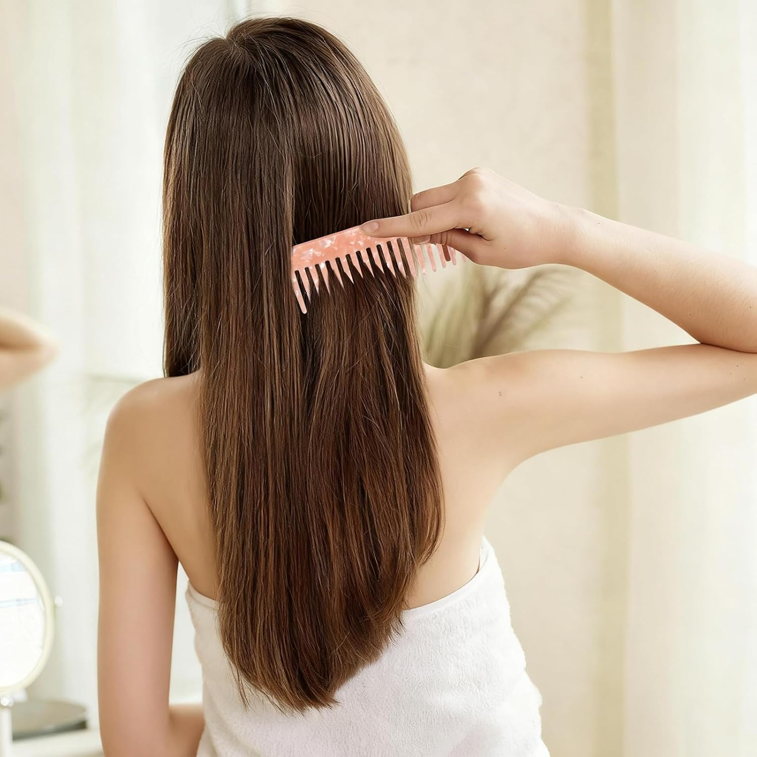 2 PCS Cellulose Acetate Wide Tooth Comb for Women, Large Hair Detangling Comb Wide Tooth Pocket Combs for Wet and Dry Hair Women Thick Curly Wavy (Pink, Light Orange)