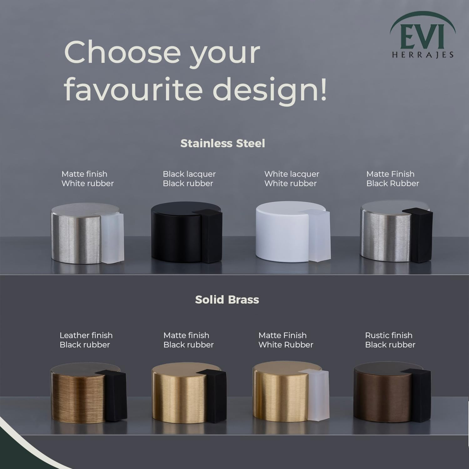 EVI Door Stoppers | Stainless Door Stop - Adhesive Fastening - Protector Rubber - 1.1 X 0.79 Inch White Door Stopper - Letaher Brass - White Rubber image number 5