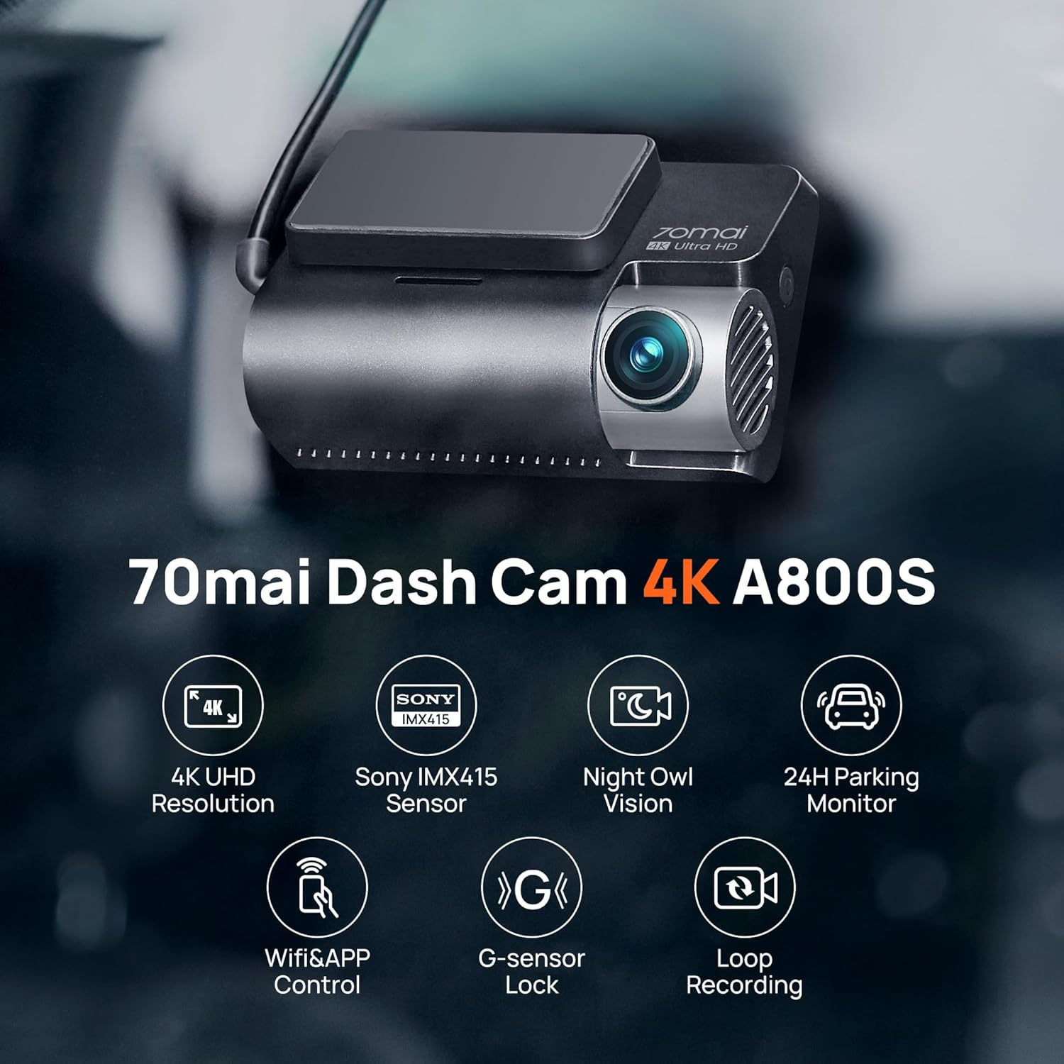 70Mai 4K Dash Cam Front and Rear with STARVIS, Built in 5Ghz Wifi & GPS Car Camera, Super Night Vision, ADAS, 3'' IPS Screen, 24H Parking Mode, Time-Lapse, Loop Recording, Support 256GB Max (A800S) image number 6