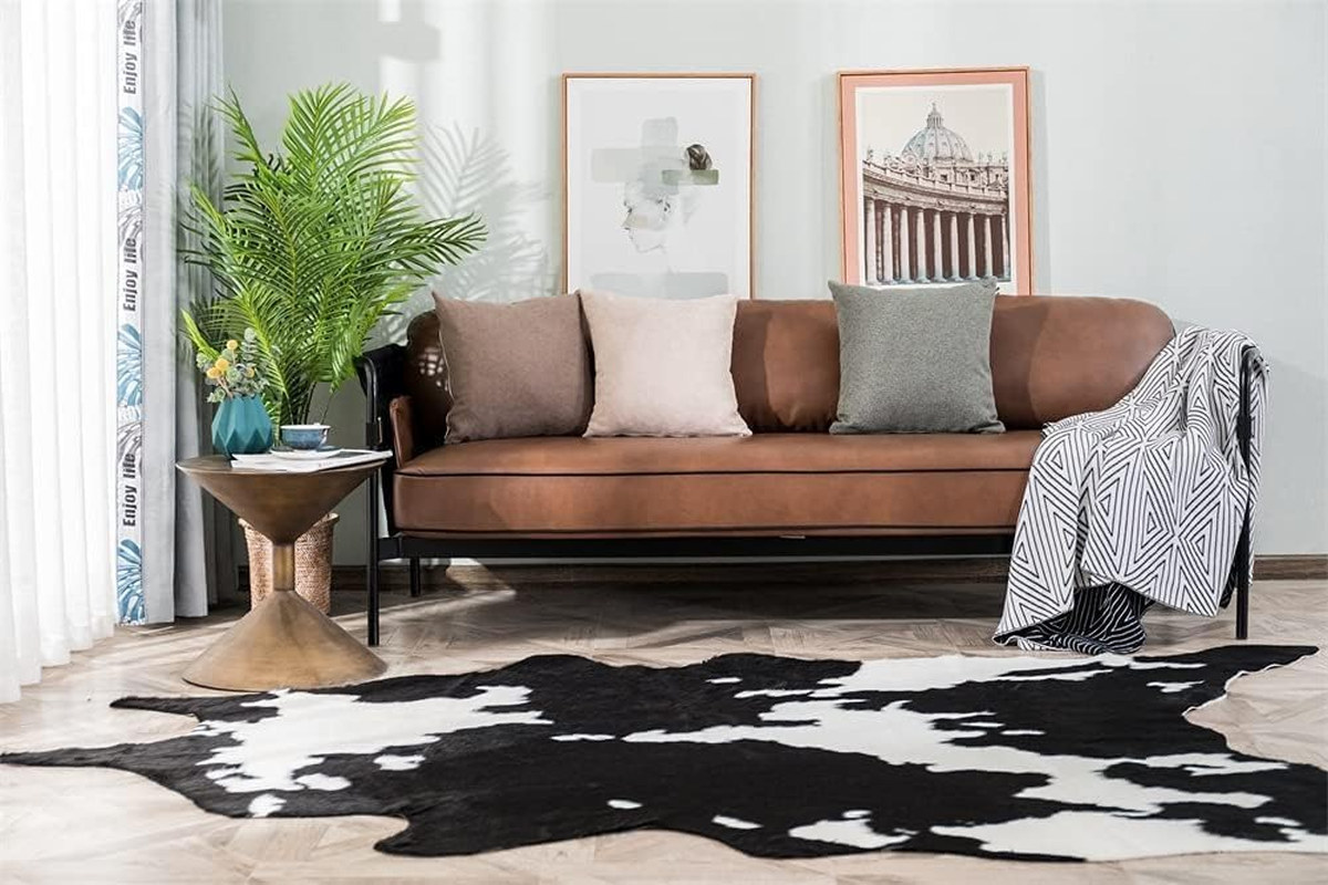 Larger Cow Print Rug Black and White Faux Hide Area Rug Faux Cowhide Rugs Animal Printed Area Rug Carpet for Home Black and White Cow 200 * 158CM image number 1