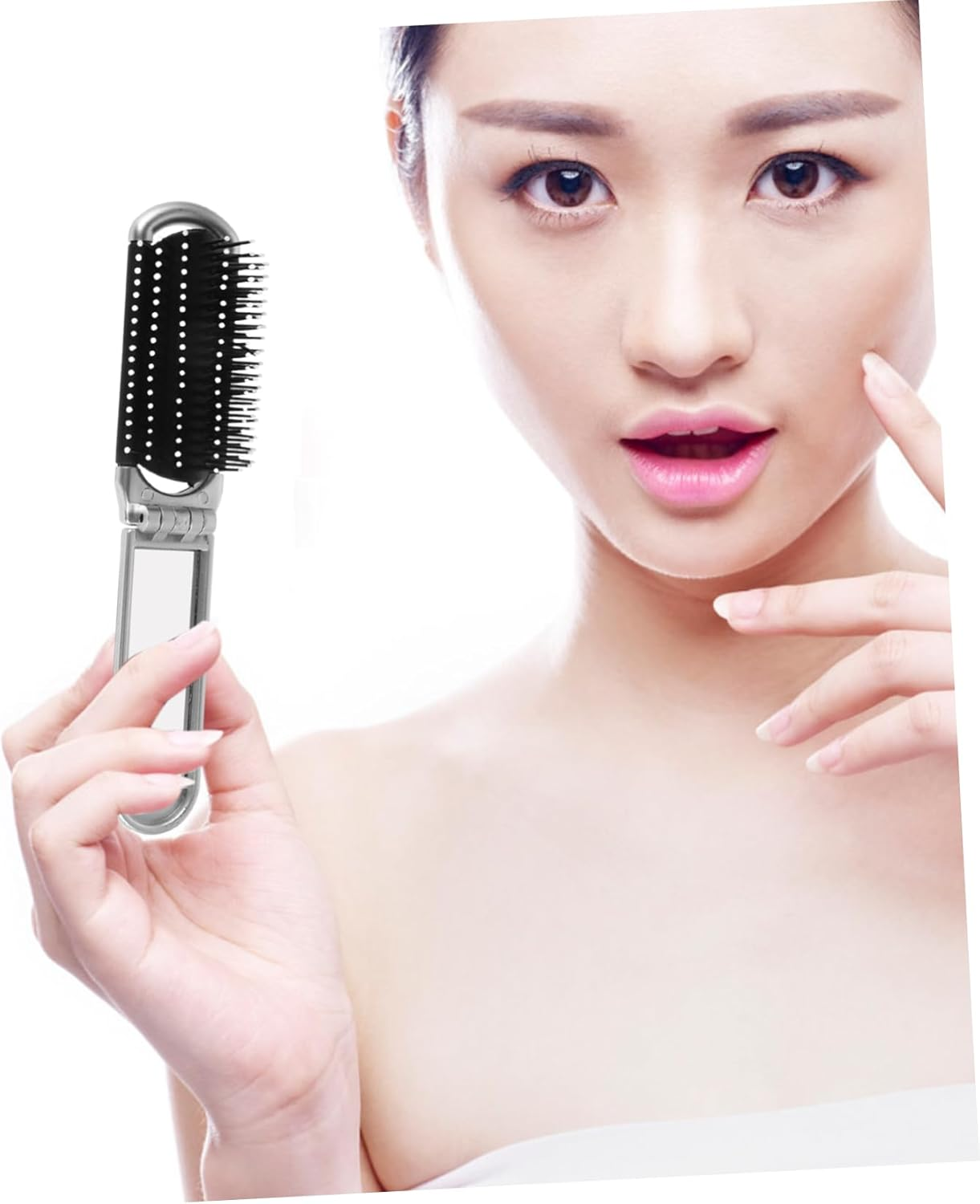 Beatifufu Detangling Folding Hair Brush Travel Mirror Comb Compact for Handbag Styling Tool image number 5