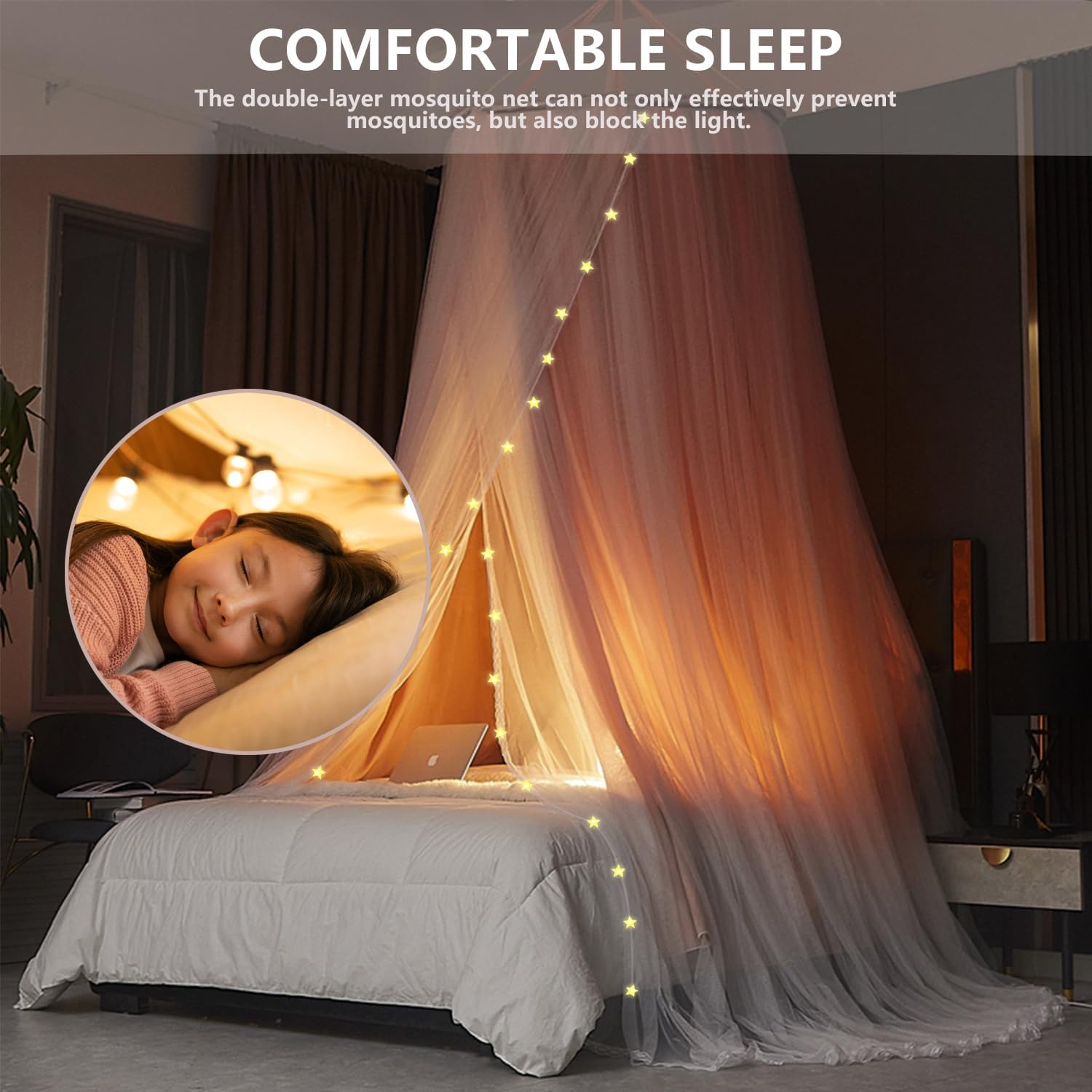 Double Layer Bed Canopy, Elegant Princess round Dome Canopies Netting Large Mesh Bed Curtain Drapes for Kids Adults Children Dreamy Lace Mosquito Nets Bedroom Decoration Castle Play Tent Reading Nook - Jade image number 5