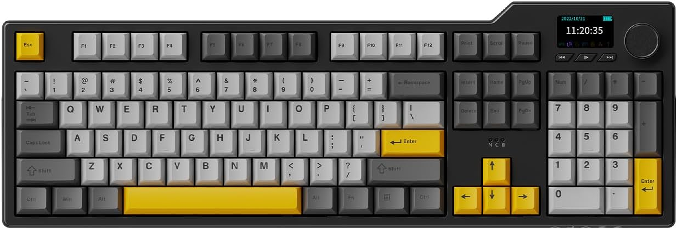 AJAZZ AK820 75% Wired RGB Gasket Mechanical Keyboard with Volume Knob, South Facing LED, 82 Keys, PBT Keycaps, Custom Programmable Hot-Swap Keyboard, Grey White Yellow
