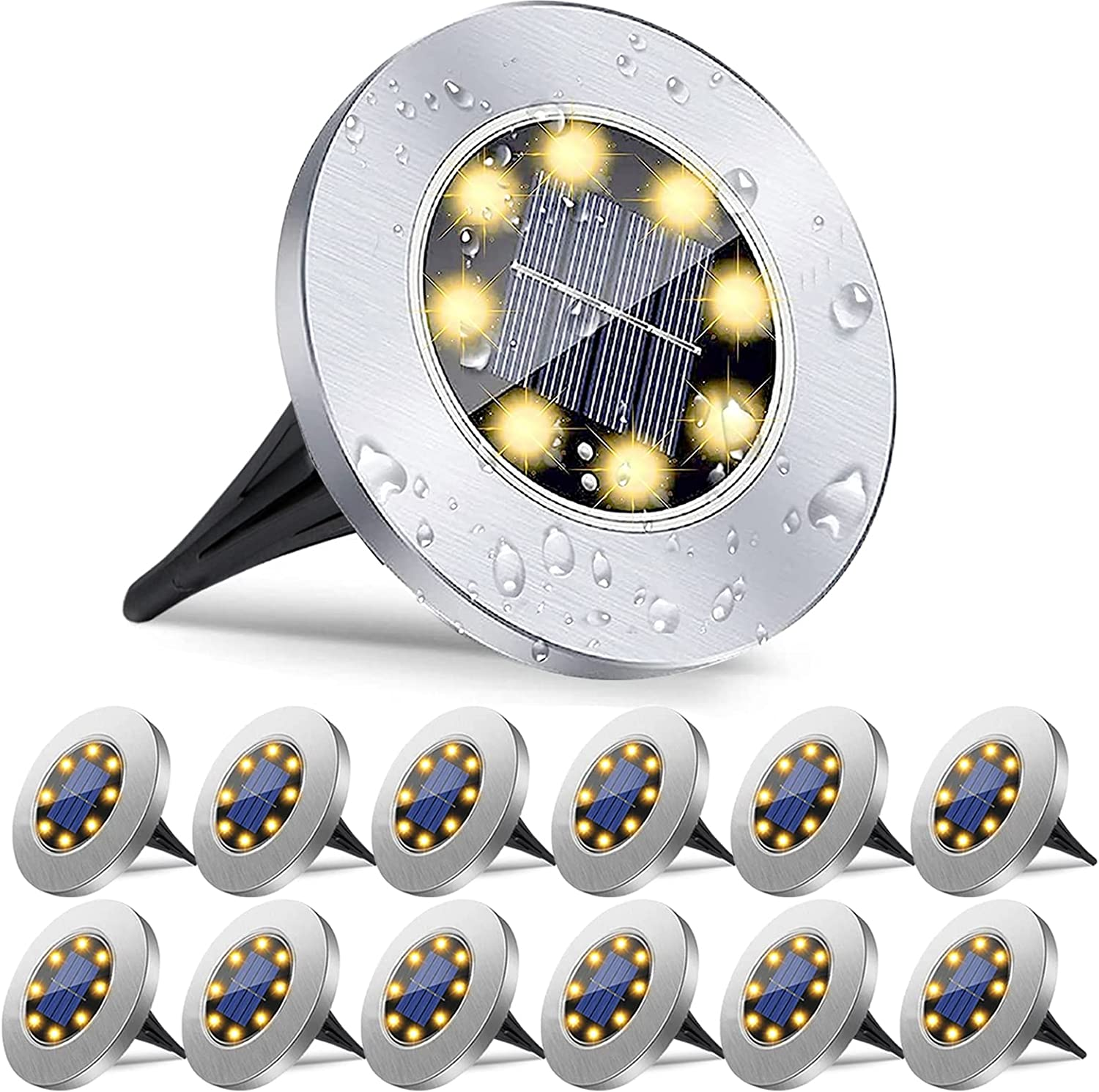 12 Pack Solar Lights Outdoor Waterproof, Solar Ground Lights, Waterproof LED Solar Lights Outdoor Garden Landscape Lighting, Solar Garden Lights Suitable for Lawn, Courtyard, Passage, Walkway, Patio image number 2