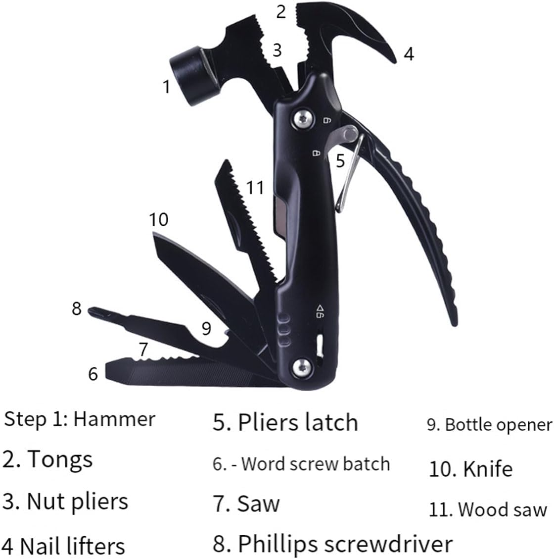 AIMALL Multi-Function Hammer Tool - Integrated Nail Hammer, Pliers, Screwdrivers, Saw, Wire Cutter for Outdoor Camping and Emergency