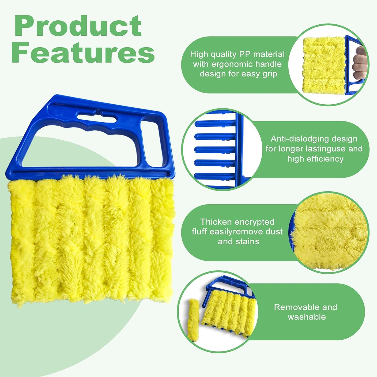 HAOHOMIO 4Pcs Blind Cleaner Duster Tool Set with 7-Finger & 3-Finger Brushes，Washable Multi-Surface Dusting Kit for Wood Blinds, Venetian Blinds, AC Vents, Car Vents, Shutters & Fans (Yellow+Green)