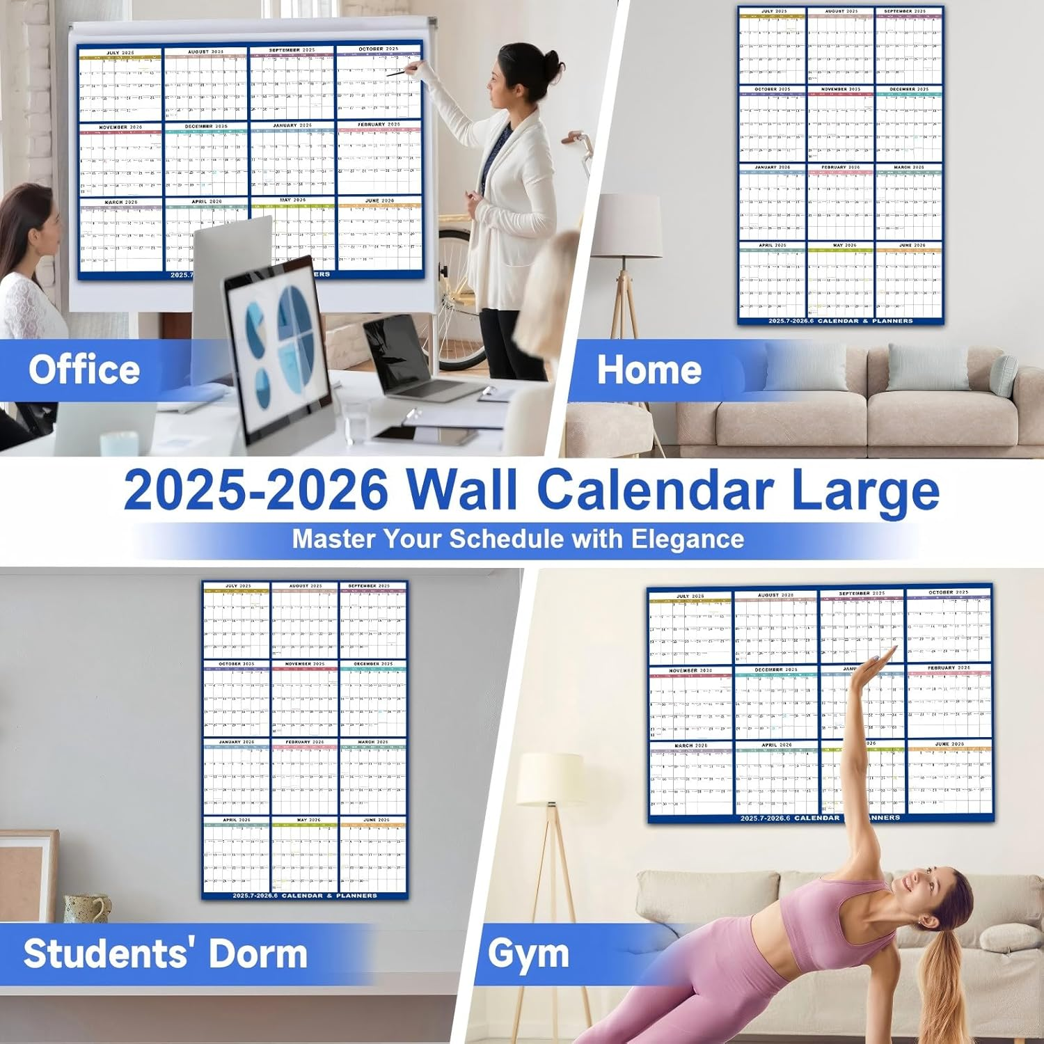 2025-2026 Wall Calendar Large, 58 X 88 Cm - Runs from July 2025 until June 2026, Wet & Dry Erasable Laminated 12 Month Planner, Reversible, Horizontal/Vertical, 2 Erasable Pens & Double-Sided Adhesive