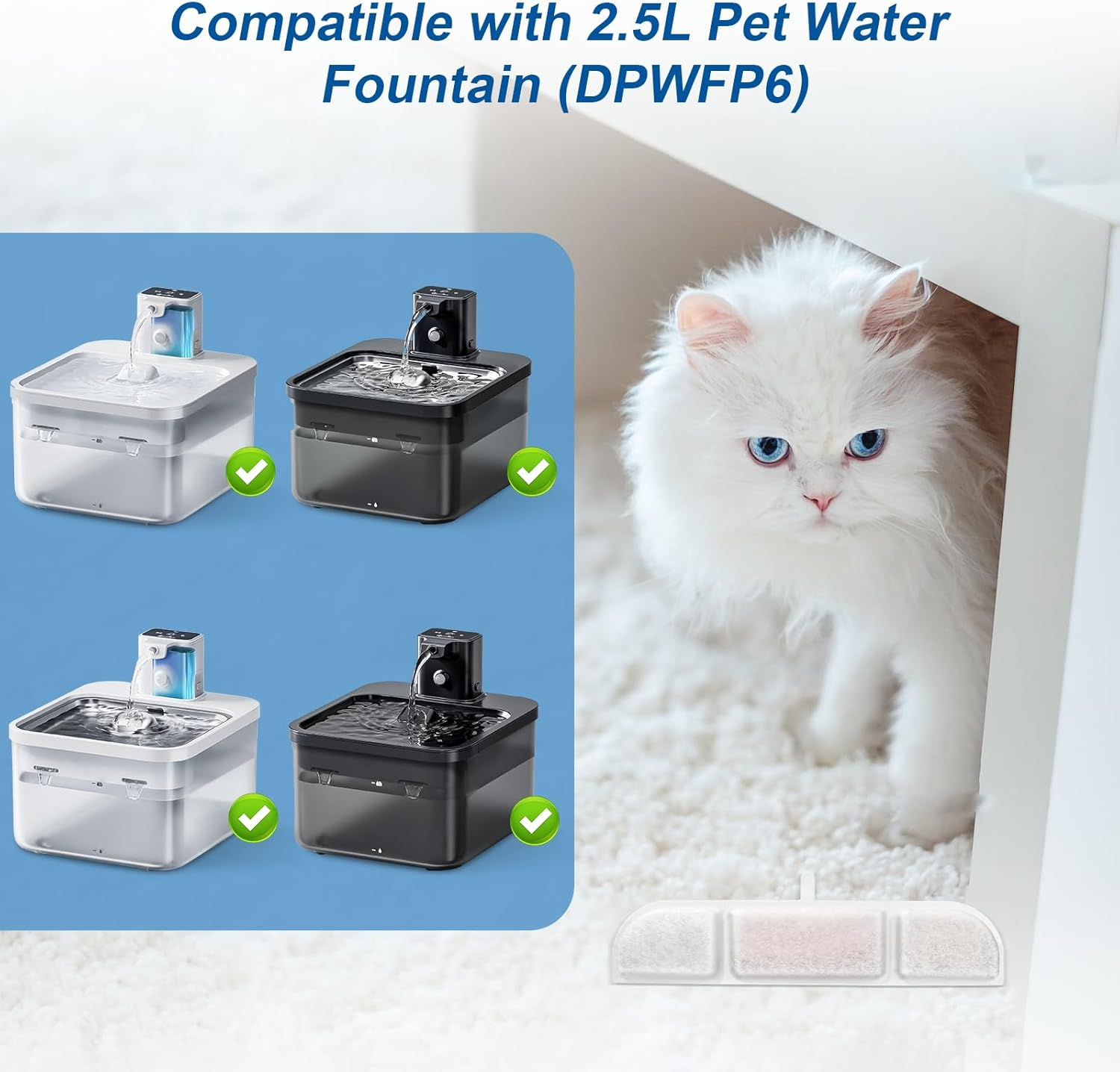 Vindox Cat Fountain Filter, 24 Pack, 12 Activated Carbon & Ion Exchange Resin Filters, 12 Foam Filters for 2.5L DPWFP6 Cat Fountain image number 5