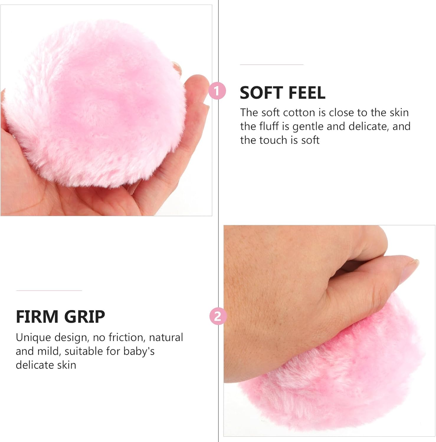 GRADENEVE 3PC Powder Puff Long Hair Soft Talcum Prickly Heat Puff with Plush Bowknot Design for Adult Use Pink image number 6