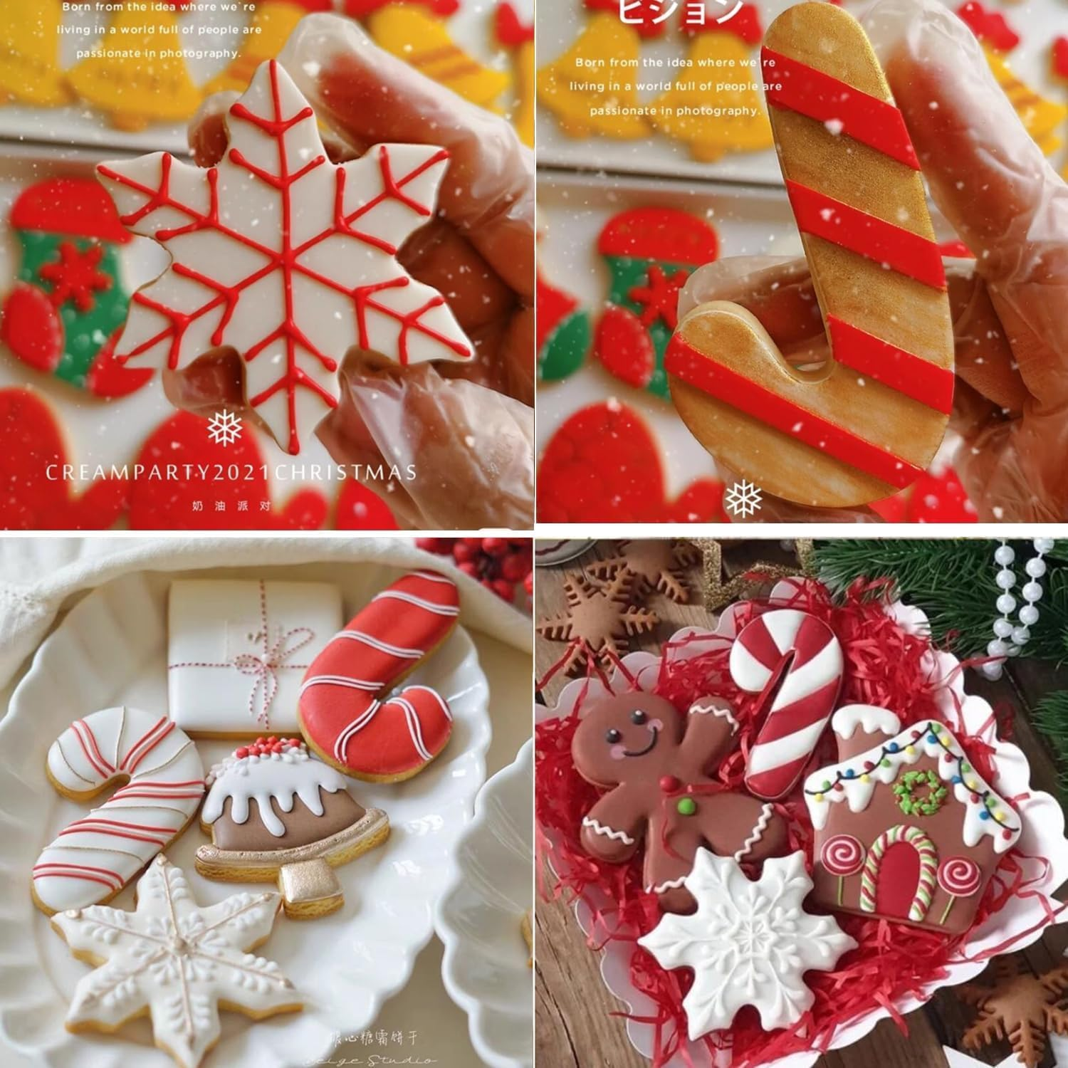 Large Christmas Cookie Cutters, Fyvadio 10 Pcs Holiday Cookie Cutters Shape - Gingerbread Men, Tree, Snowflake, Cane, Santa Face, Star, Deer, Bell, Stocking and Snow Man Cookie Cutters for Baking image number 2