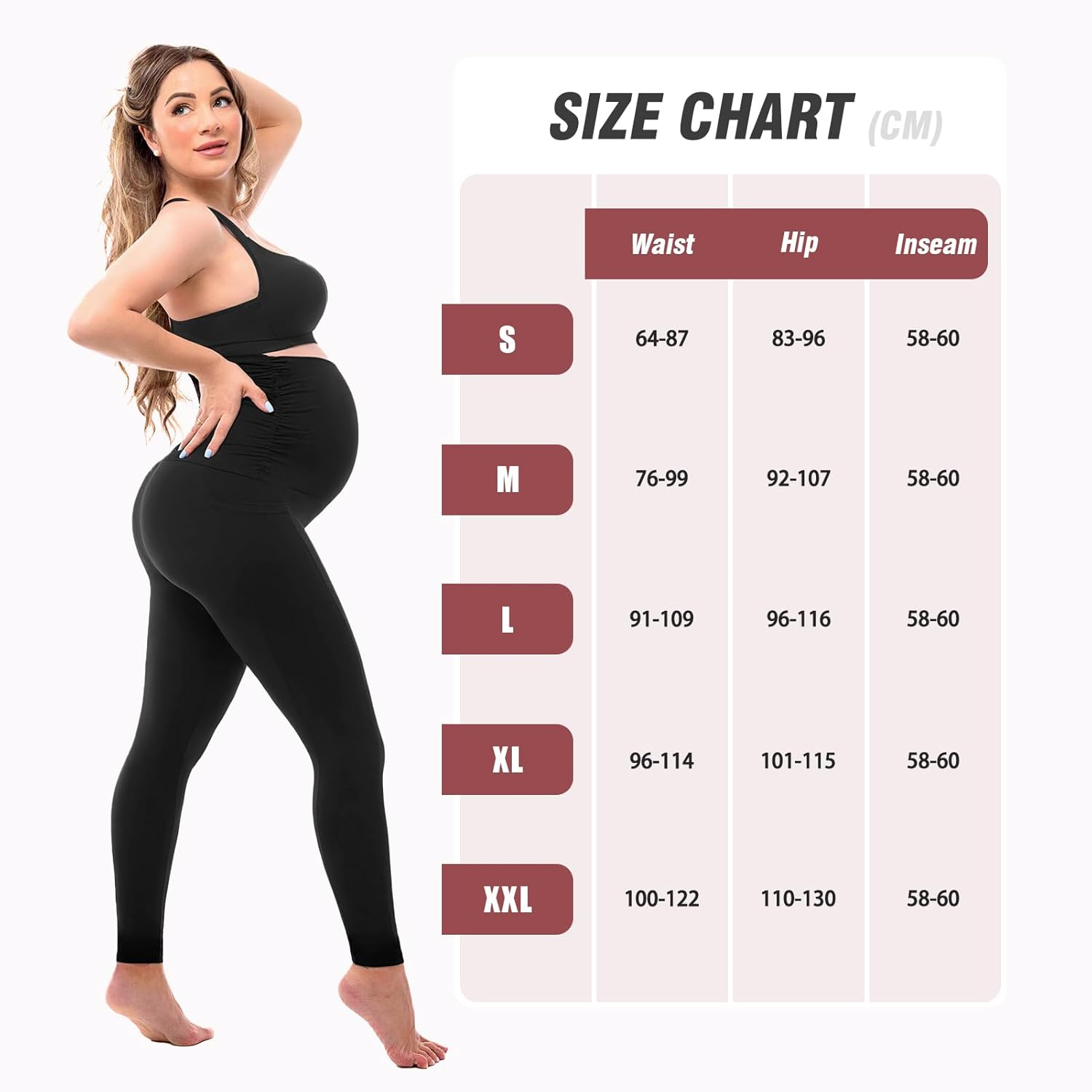 SINOPHANT Women'S Maternity Leggings over the Belly with Pockets,Pregnancy Yoga Pants Workout Leggings image number 3