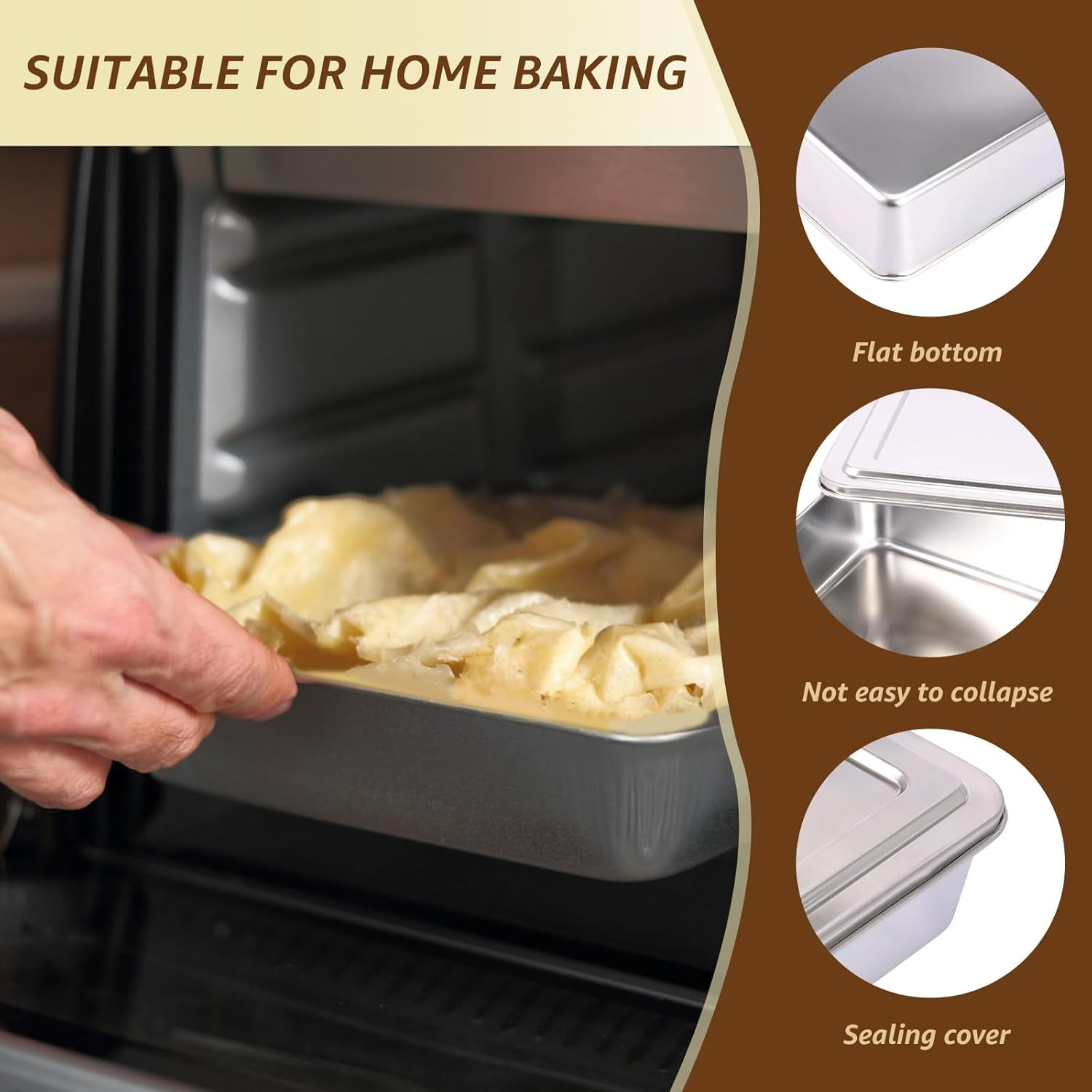 ZFLYCANP Stainless Steel Bread Loaf Pan with Lid, Rectangle Loaf Pan, Flat Bottom for Perfect Shaping without Collapse, Multipurpose Baking Bakeware for Baking Bread Party Dessert (Small) image number 2