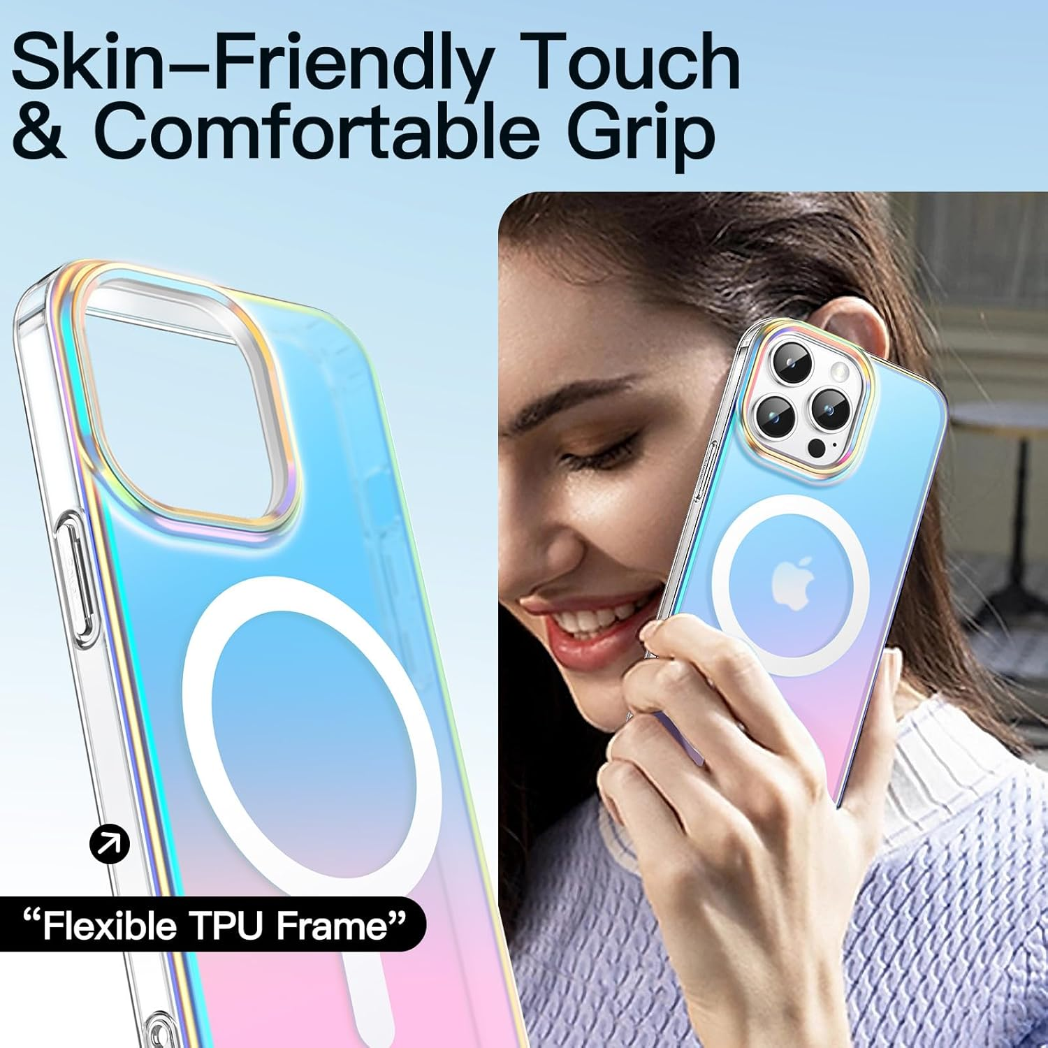 Jetech Iridescent Case for Iphone 14 Pro 6.1-Inch Compatible with Magsafe, Cute Unique and Aesthetic Design, Colorful Fluorescent Translucent Back Shockproof Phone Cover (Iridescent) - Iridescent Black image number 6