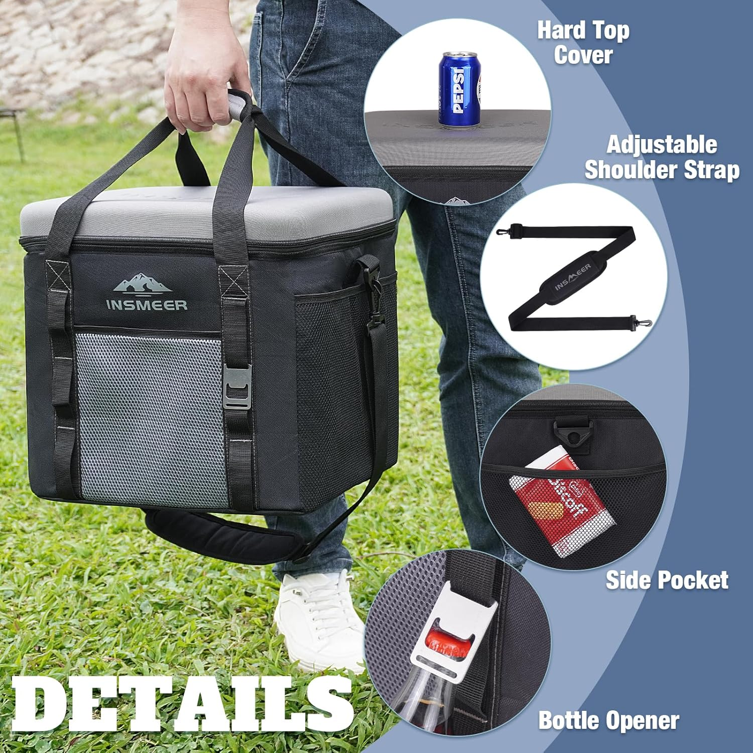 INSMEER Cooler Bag 40L, Large Cooler Bags Insulated with Hard Lid, Soft Cooler Bag Leakproof/Collapsible/Portable Cooler Backpack,With Bottle Opener, Suitable for Beach Camping Picnics image number 1